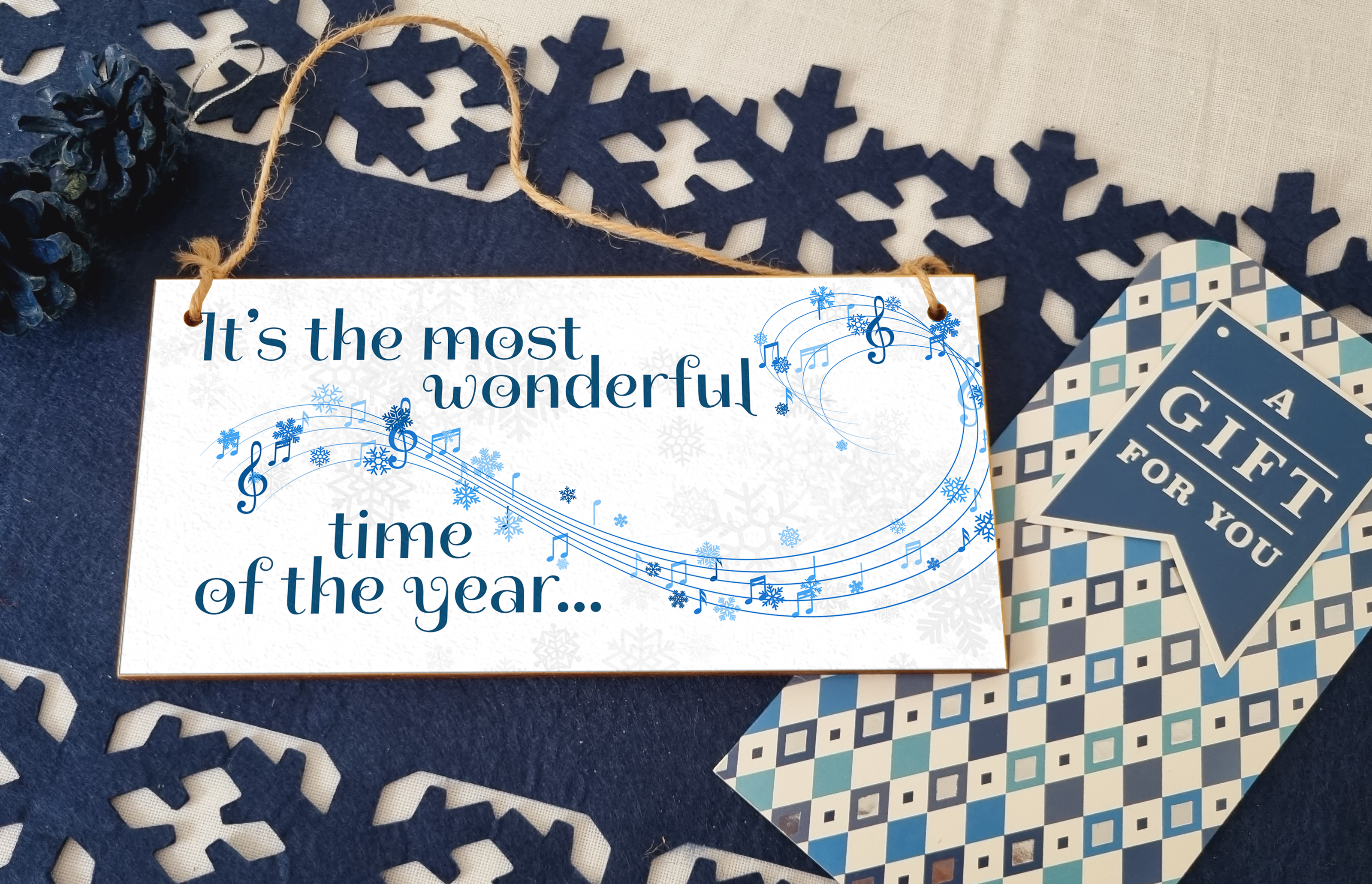 Most Wonderful Time of the Year Christmas Decorative Sign Carols Songs Musical Handmade Wooden Hanging Wall Plaque Gift
