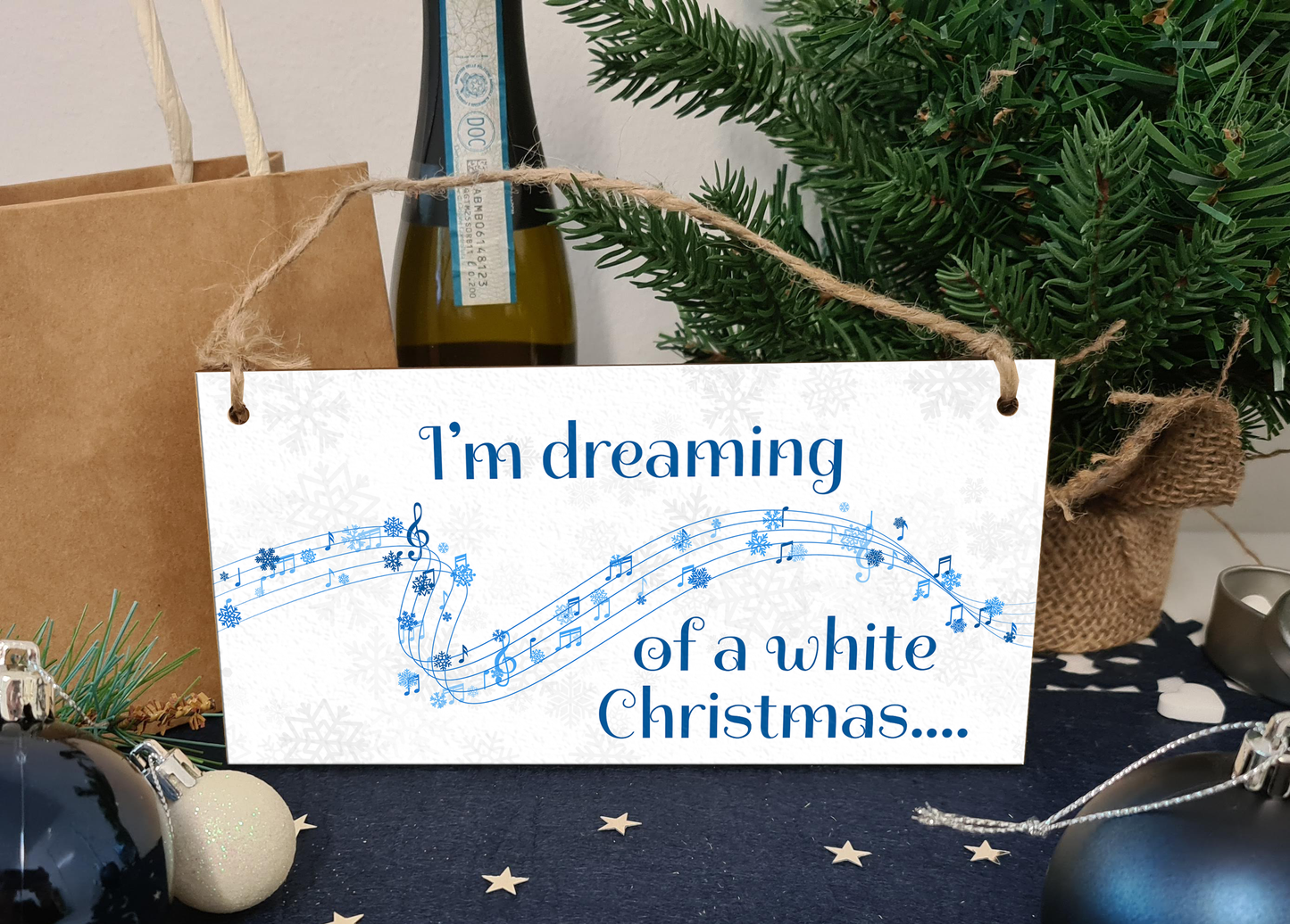 I'm Dreaming of a White Christmas Decorative Xmas Sign Carols Songs Musical Handmade Wooden Hanging Wall Plaque Gift