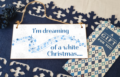 I'm Dreaming of a White Christmas Decorative Xmas Sign Carols Songs Musical Handmade Wooden Hanging Wall Plaque Gift