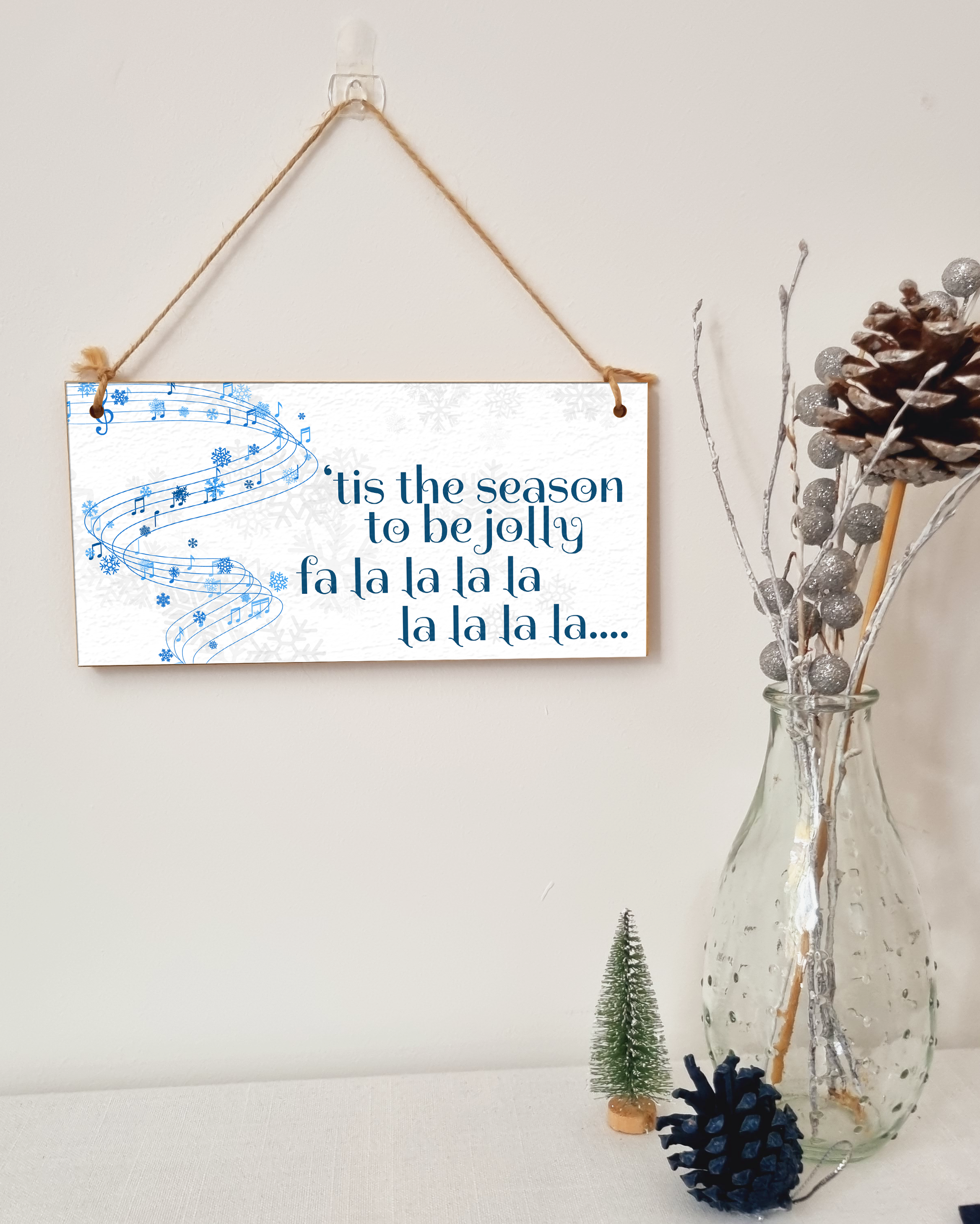 Tis the Season to be Jolly Christmas Decorative Sign Carols Songs Musical Handmade Wooden Hanging Wall Plaque Gift