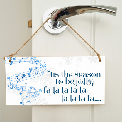 Tis the Season to be Jolly Christmas Decorative Sign Carols Songs Musical Handmade Wooden Hanging Wall Plaque Gift