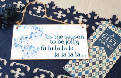 Tis the Season to be Jolly Christmas Decorative Sign Carols Songs Musical Handmade Wooden Hanging Wall Plaque Gift