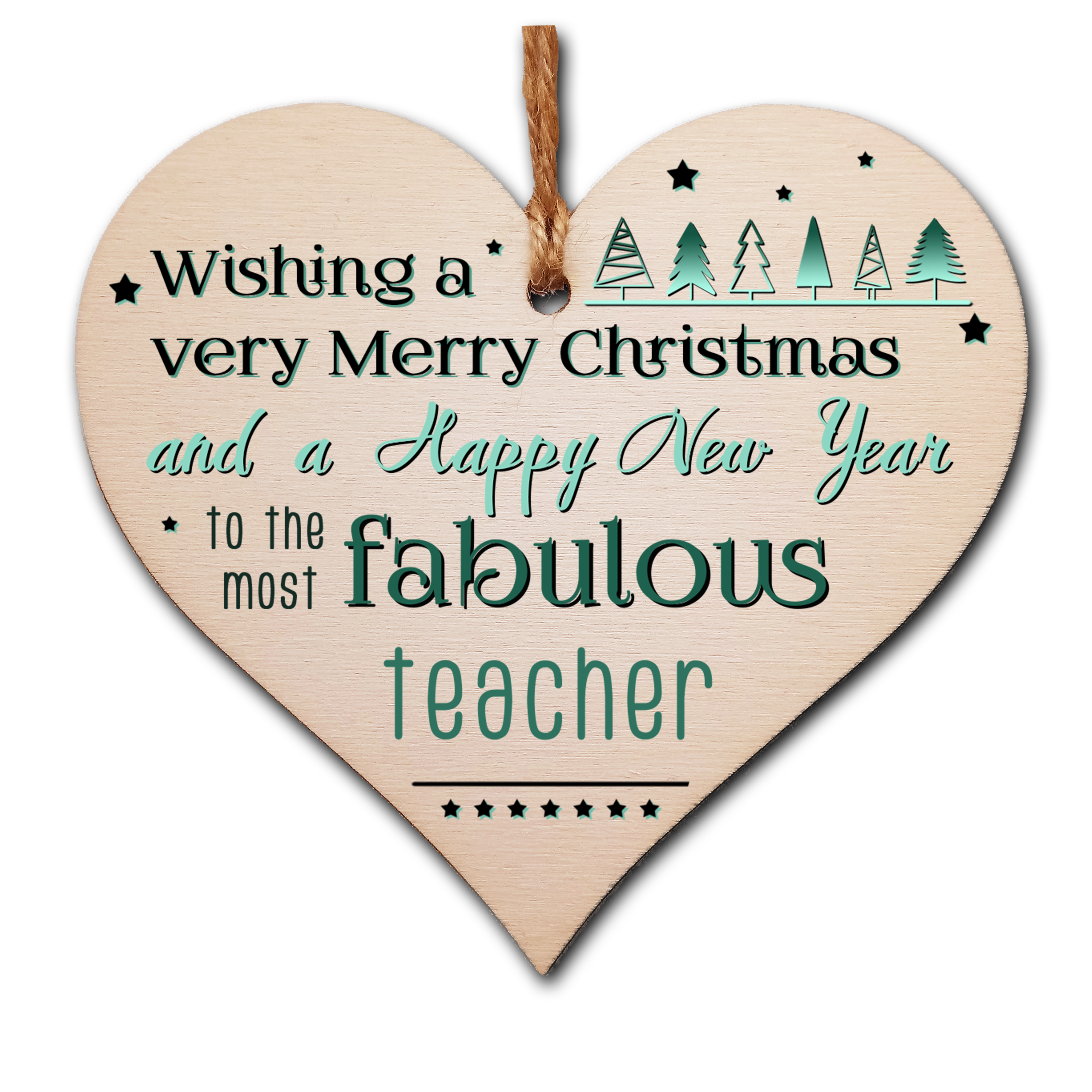 Handmade Wooden Christmas Hanging Heart Plaque Gift Wishing Merry Xmas and happy new year to most fabulous teacher card alternative funky wording