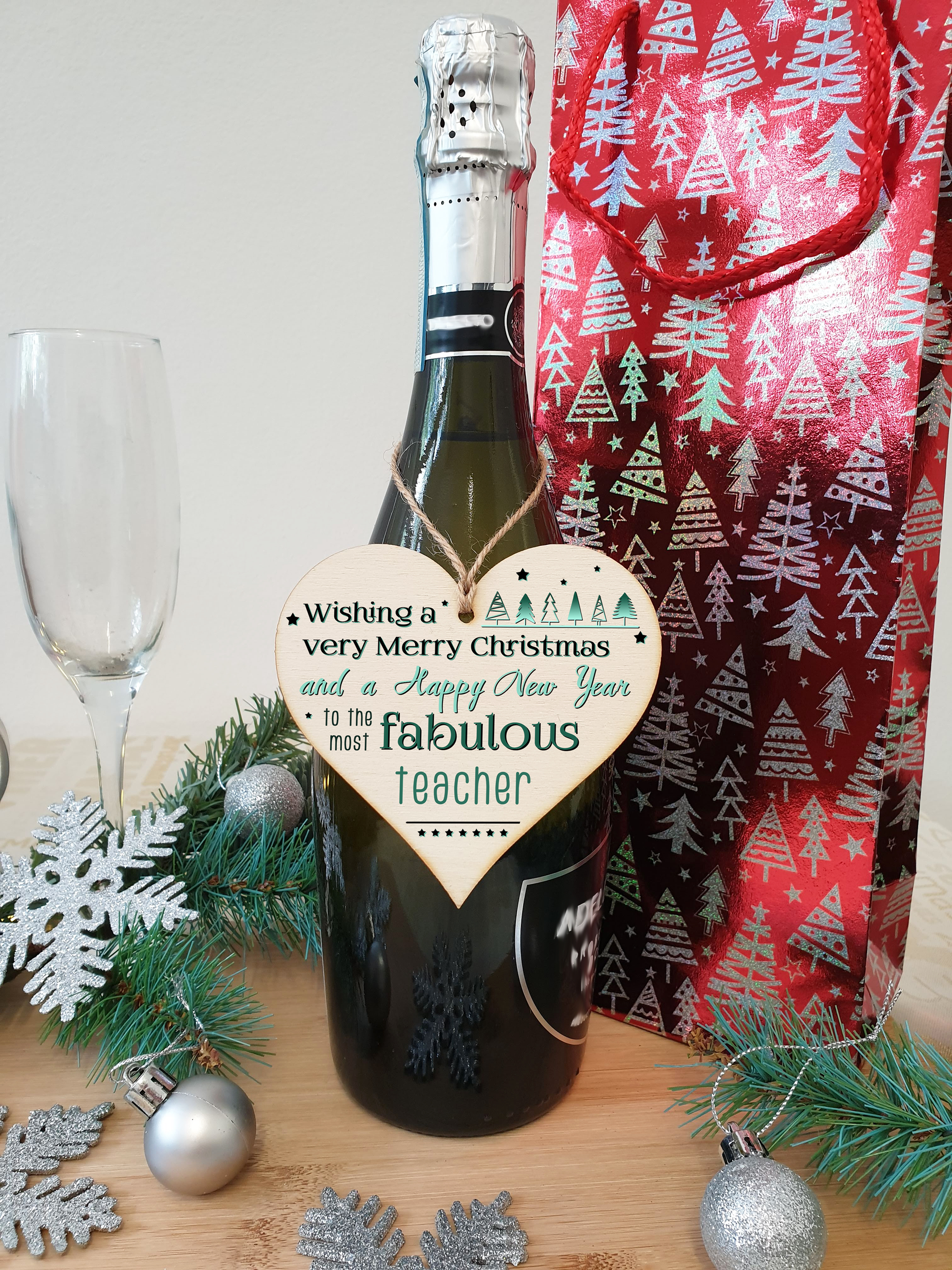 Handmade Wooden Christmas Hanging Heart Plaque Gift Wishing Merry Xmas and happy new year to most fabulous teacher card alternative funky wording