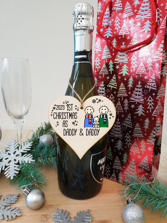 Handmade Wooden Christmas Hanging Heart Plaque Gift 1st Xmas as Daddy & Daddy commemorate new baby arrival new family same sex couple present tree decoration