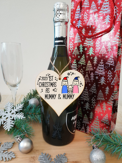 Handmade Wooden Christmas Hanging Heart Plaque Gift 1st Xmas as Mummy & Mummy commemorate new baby arrival new family same sex couple present tree decoration