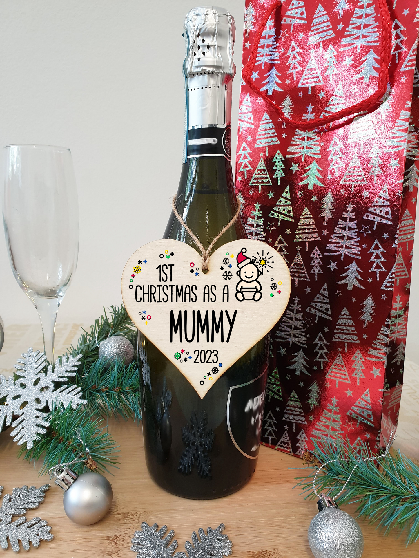 Handmade Wooden Christmas Hanging Heart Plaque Gift 1st Xmas as a Mummy new baby family celebration tree decoration present for family