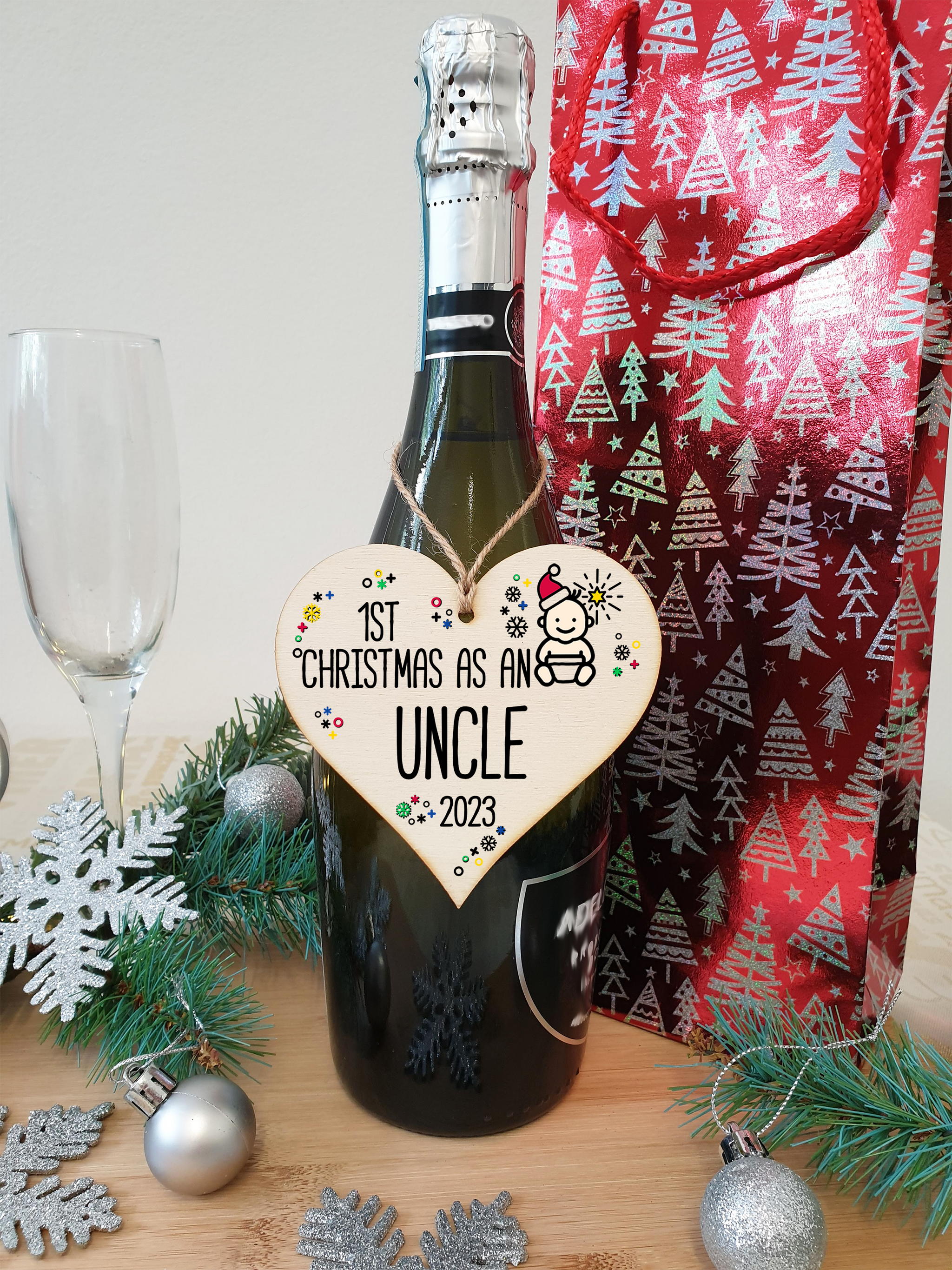 Handmade Wooden Christmas Hanging Heart Plaque Gift 1st Xmas as an Uncle new baby family celebration tree decoration present for family