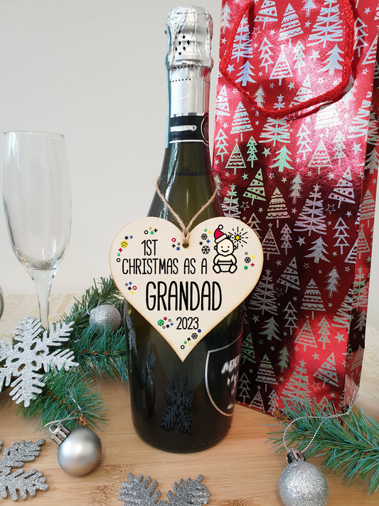 Handmade Wooden Christmas Hanging Heart Plaque Gift 1st Xmas as a Grandad new baby family celebration tree decoration present for family