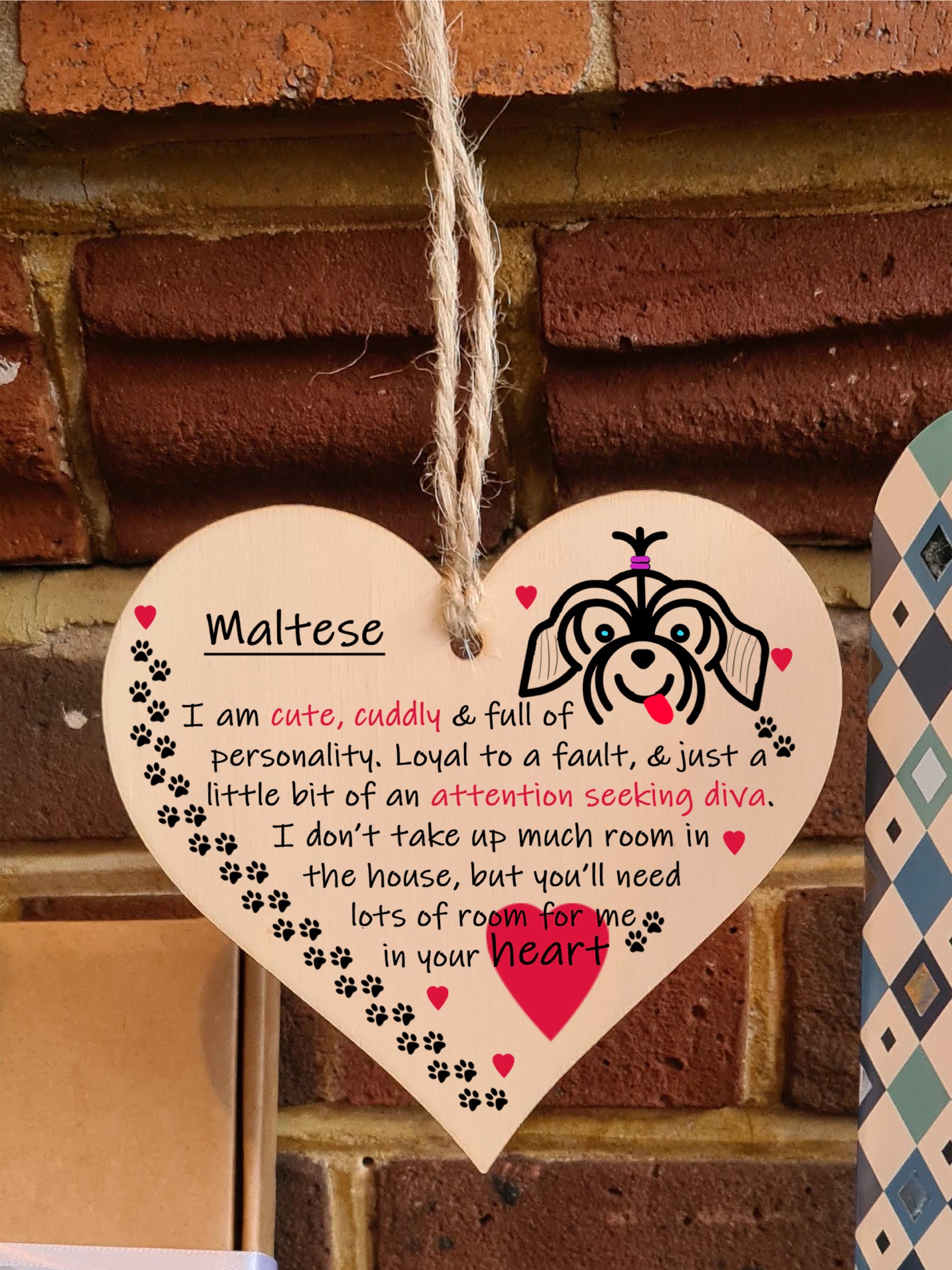 Handmade Wooden Hanging Heart Plaque Gift Perfect for Dog Lovers Pet Keepsake Novelty Decoration