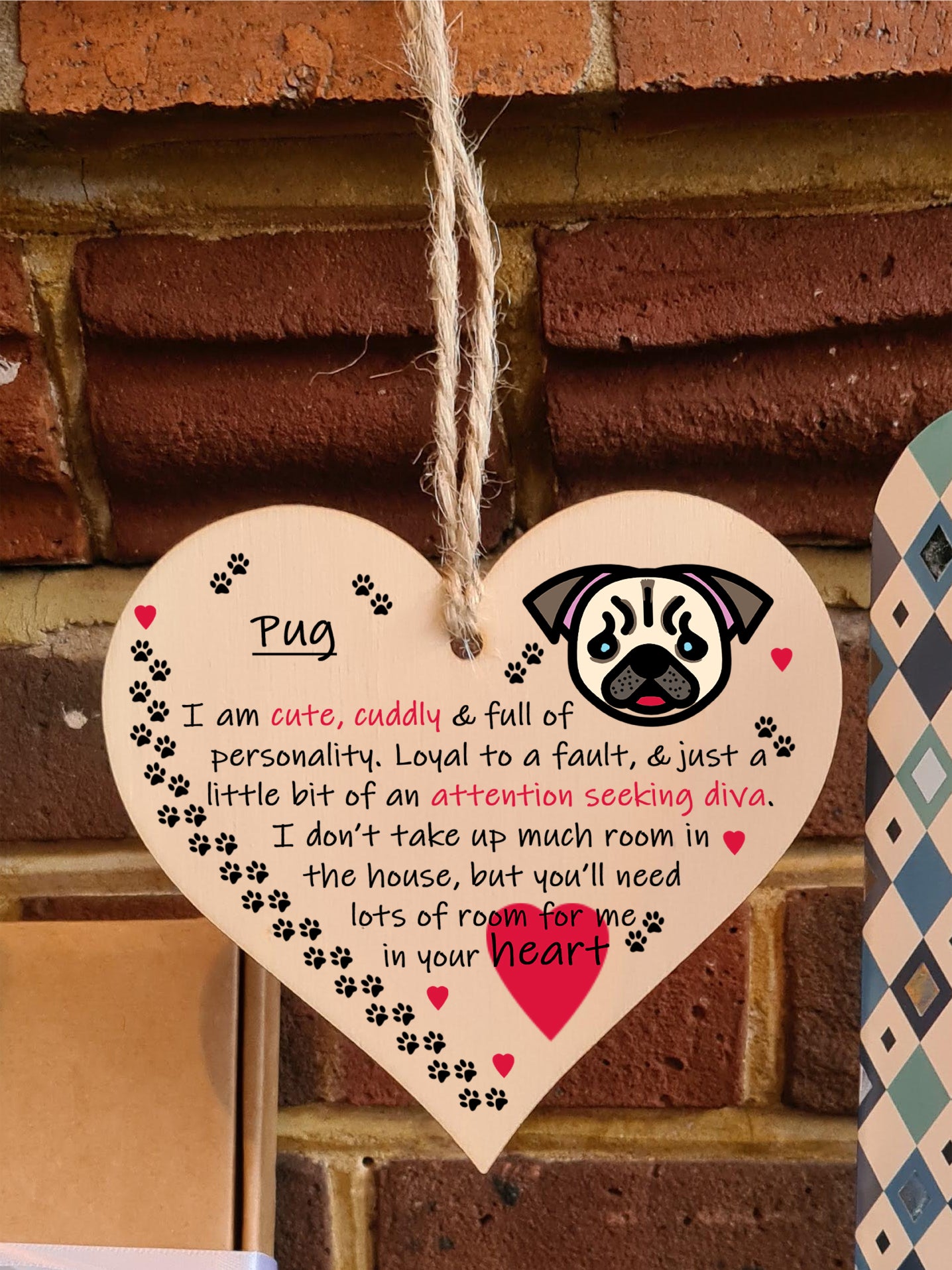 Handmade Wooden Hanging Heart Plaque Gift Perfect for Dog Lovers Pet Keepsake Novelty Decoration