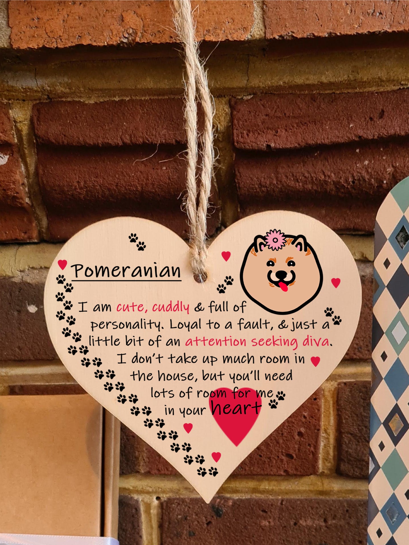 Handmade Wooden Hanging Heart Plaque Gift Perfect for Dog Lovers Pet Keepsake Novelty Decoration