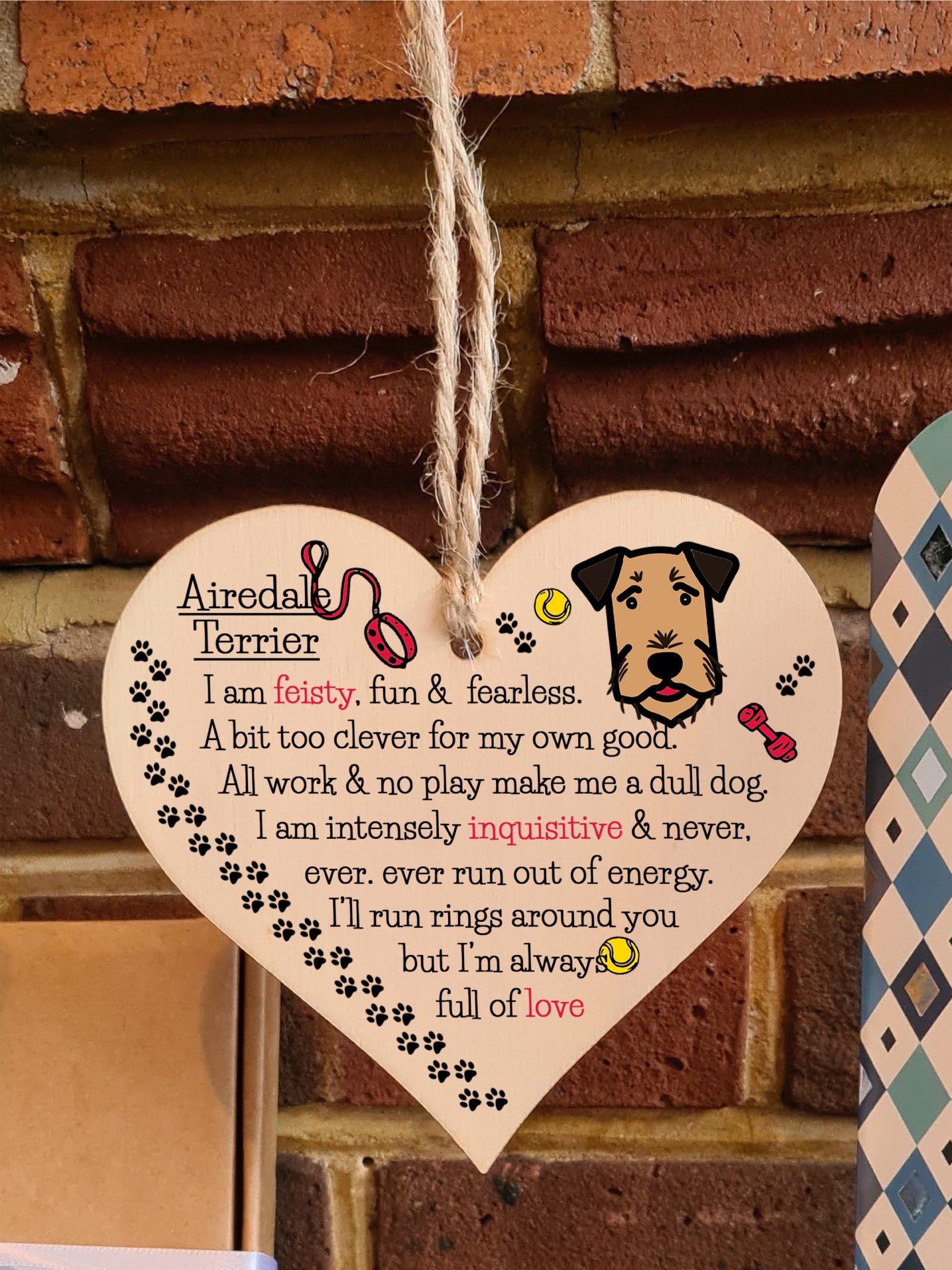 Handmade Wooden Hanging Heart Plaque Gift Perfect for Dog Lovers Pet Keepsake Novelty Decoration