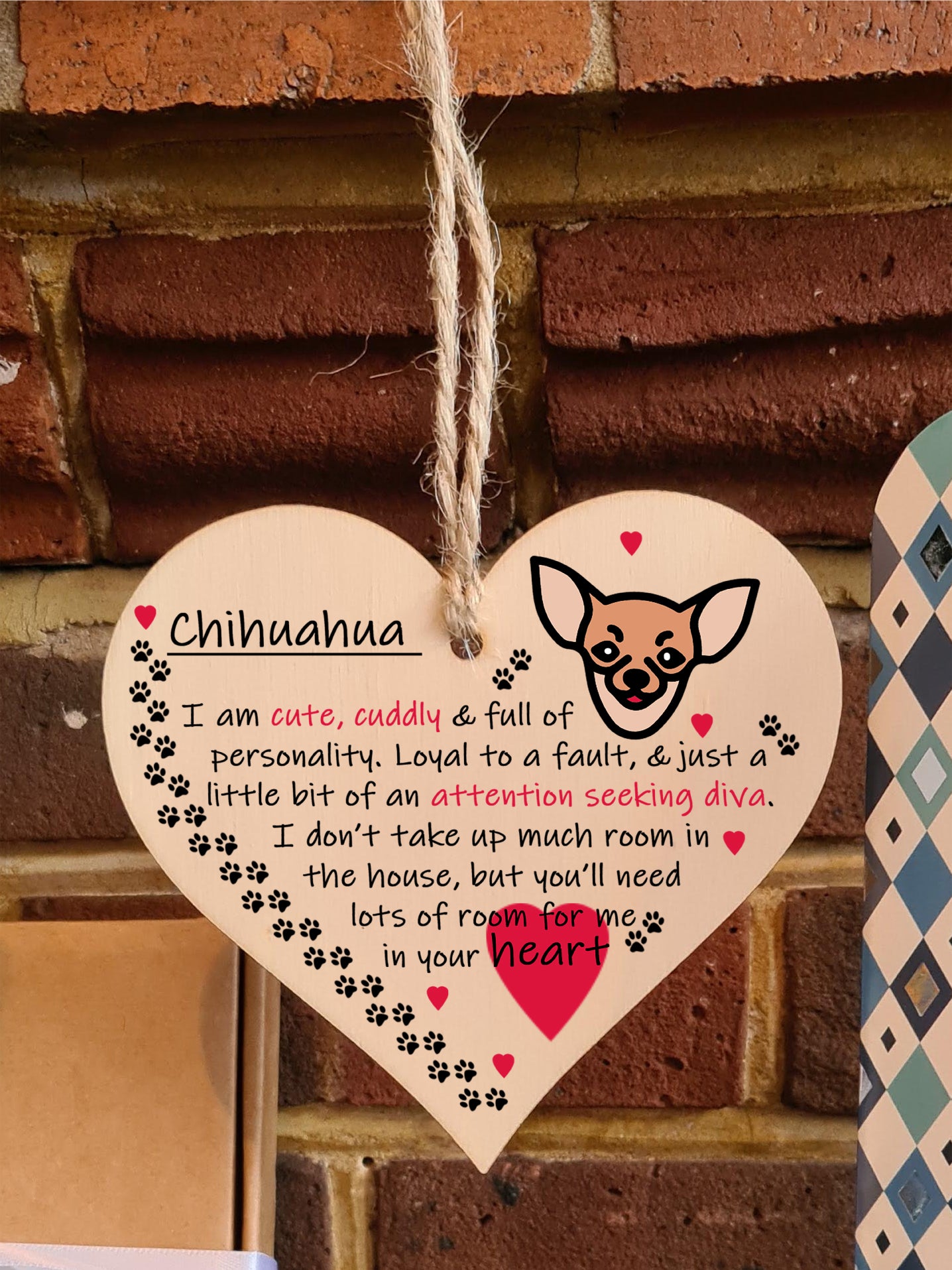 Handmade Wooden Hanging Heart Plaque Gift Perfect for Dog Lovers Pet Keepsake Novelty Decoration