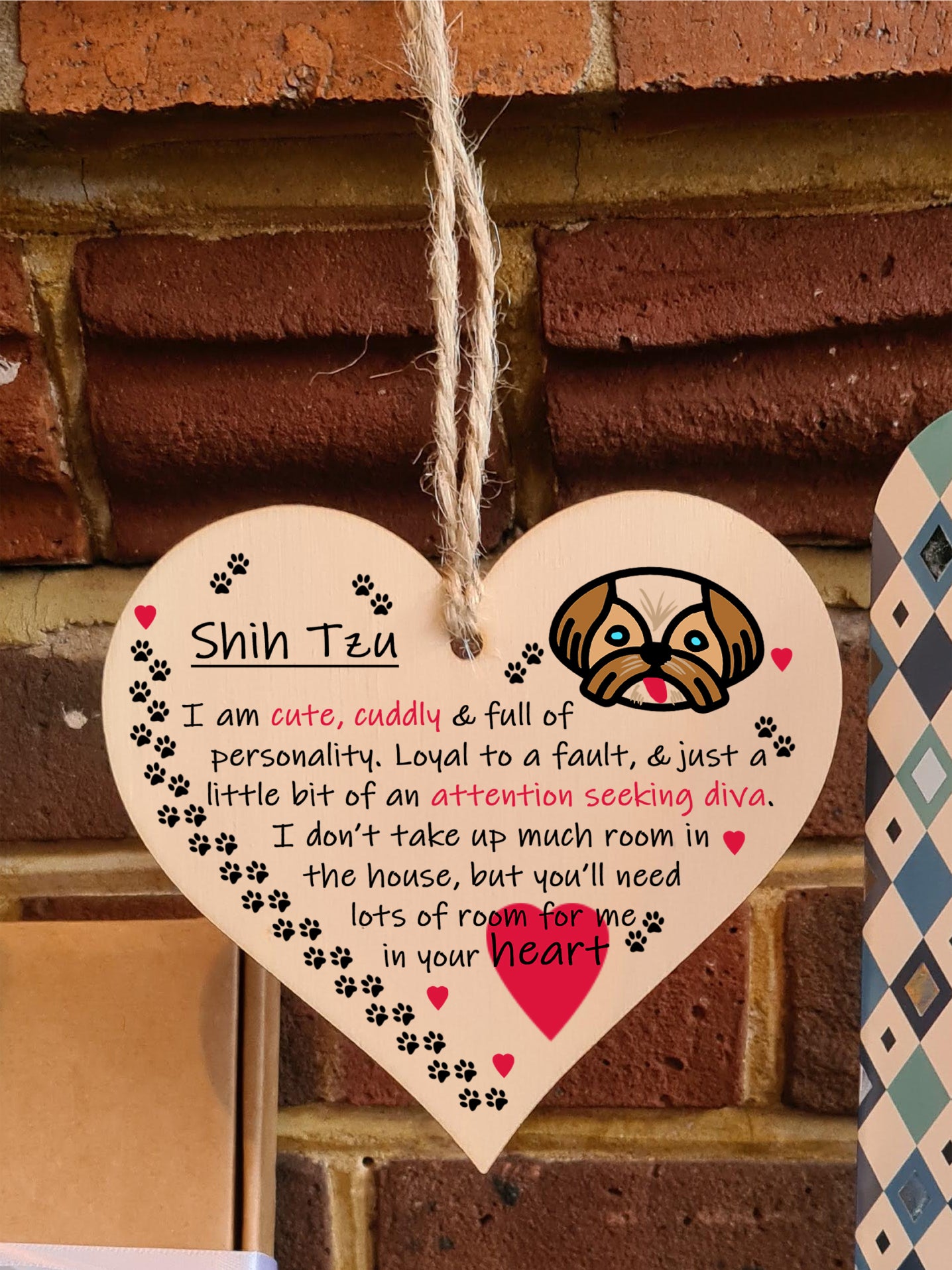 Handmade Wooden Hanging Heart Plaque Gift Perfect for Dog Lovers Pet Keepsake Novelty Decoration