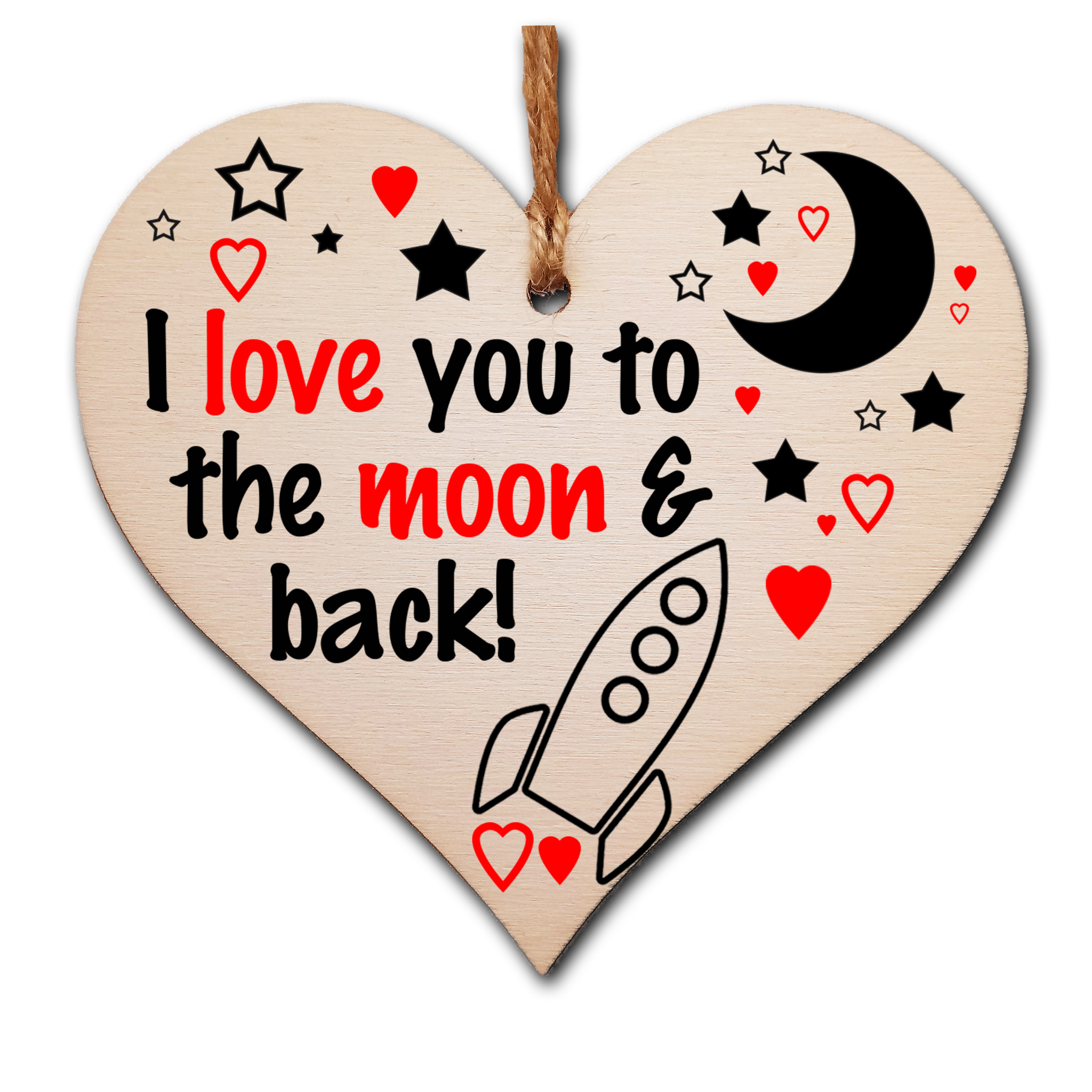 Handmade Wooden Hanging Heart Plaque Valentine's Gift Love You to the moon and back gift for someone special boyfriend girlfriend husband wife funny romantic keepsake