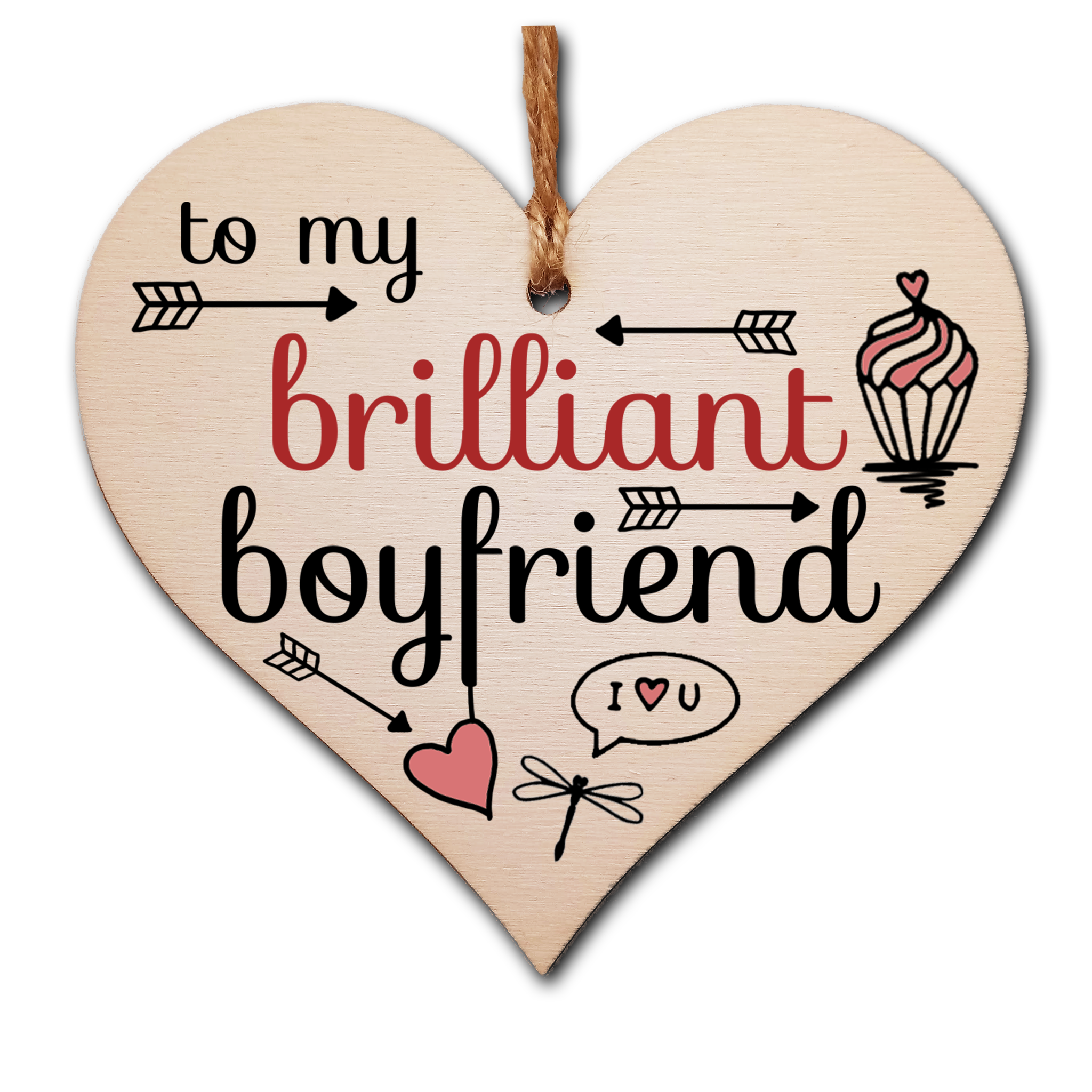 Handmade Wooden Hanging Heart Plaque Valentine's Gift to my Brilliant Boyfriend for someone special lover friend or partner romantic keepsake pretty floral decoration