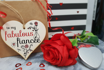Handmade Wooden Hanging Heart Plaque Valentine's Gift to my Fabulous Fiancee for someone special future husband and wife romantic keepsake pretty floral decoration