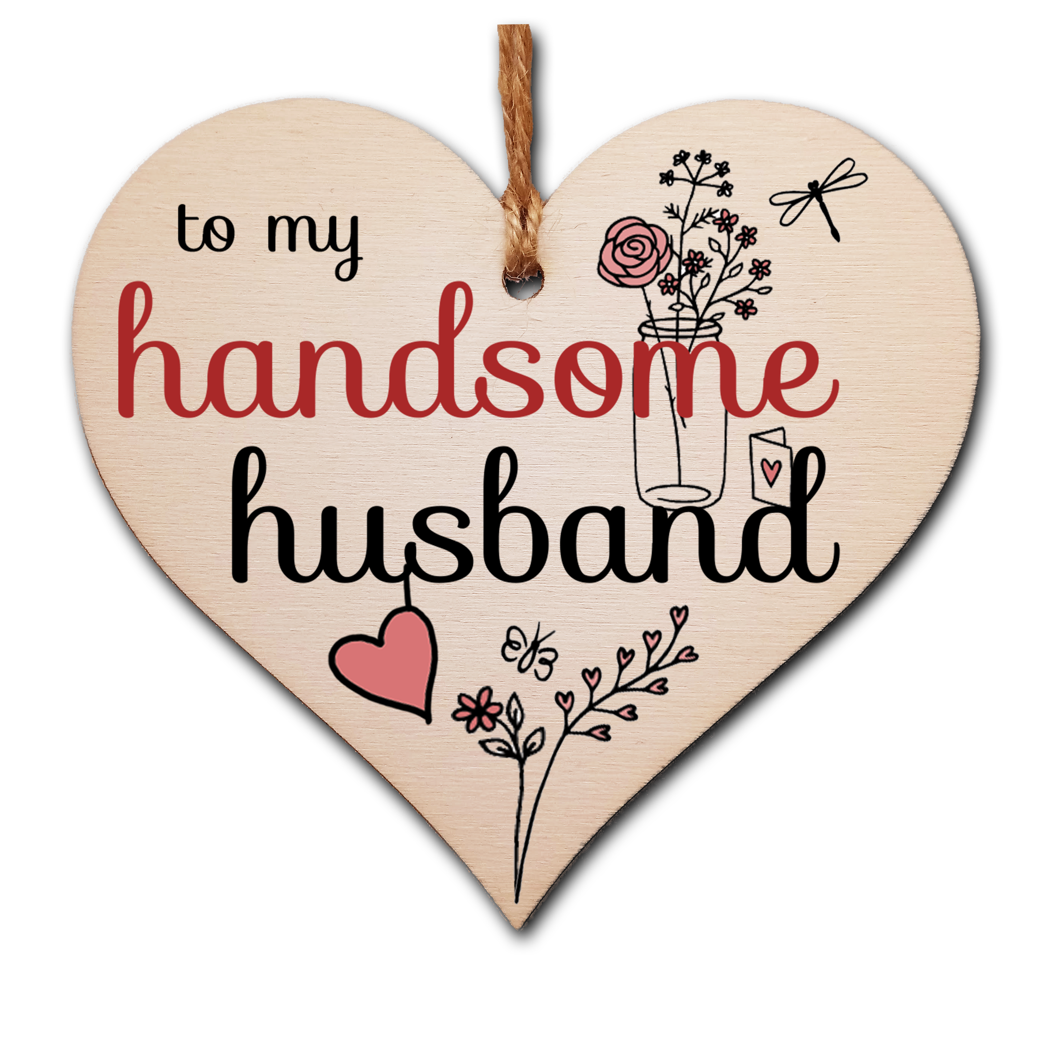 Handmade Wooden Hanging Heart Plaque Valentine's Gift to my Handsome Husband for someone special husband and wife romantic keepsake pretty floral decoration