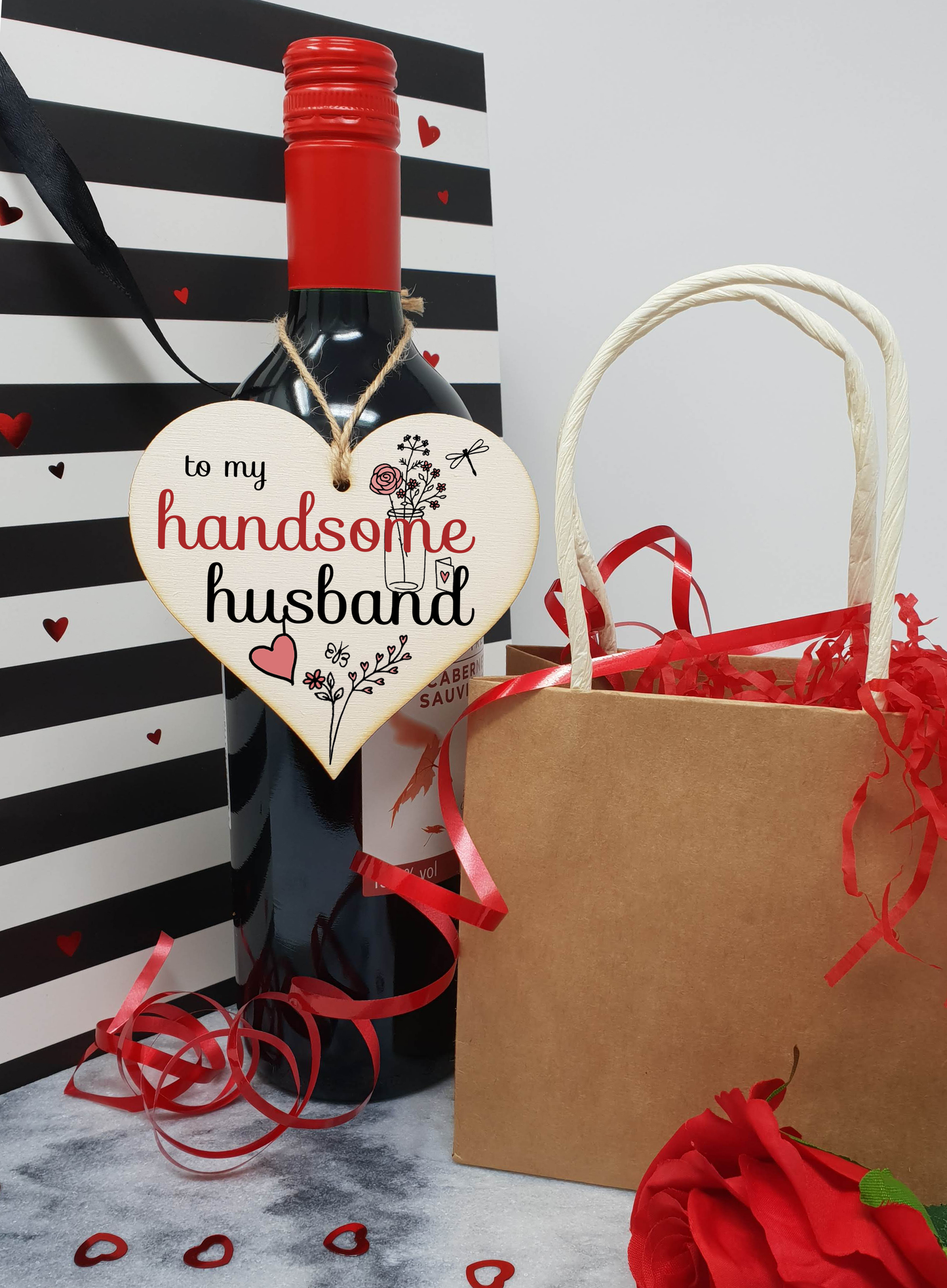 Handmade Wooden Hanging Heart Plaque Valentine's Gift to my Handsome Husband for someone special husband and wife romantic keepsake pretty floral decoration