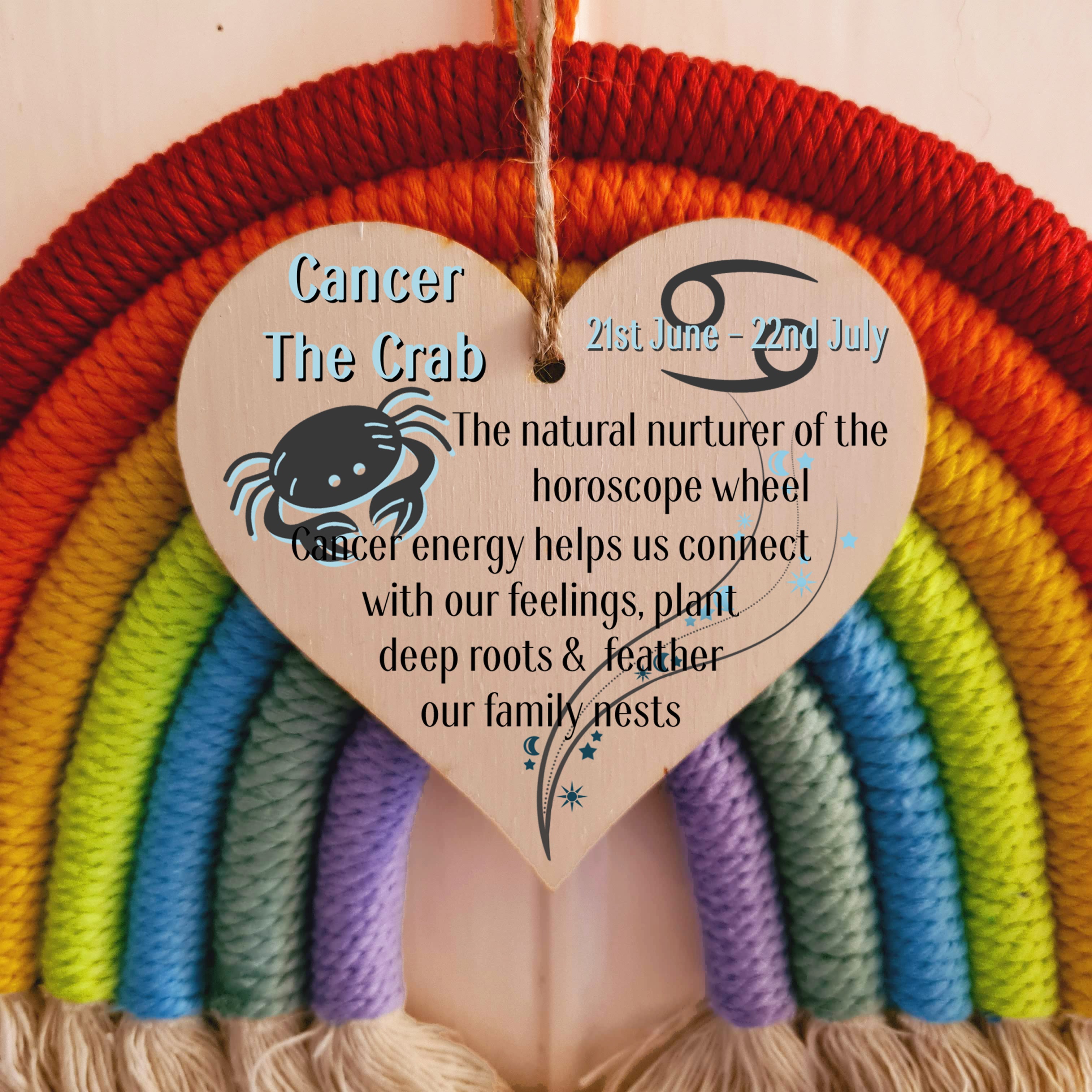 Handmade Wooden Hanging Heart Plaque Gift Signs of the Zodiac Cancer Astrological Star Sign Keepsake Card Alternative