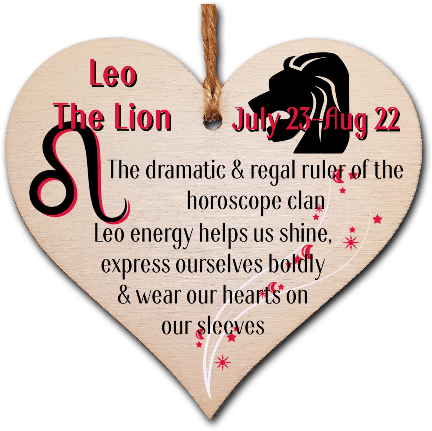 Handmade Wooden Hanging Heart Plaque Gift Signs of the Zodiac Leo Astrological Star Sign Keepsake Card Alternative