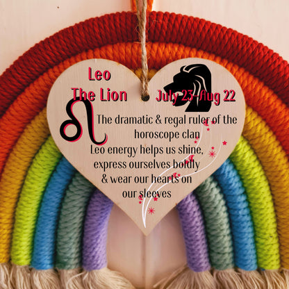 Handmade Wooden Hanging Heart Plaque Gift Signs of the Zodiac Leo Astrological Star Sign Keepsake Card Alternative