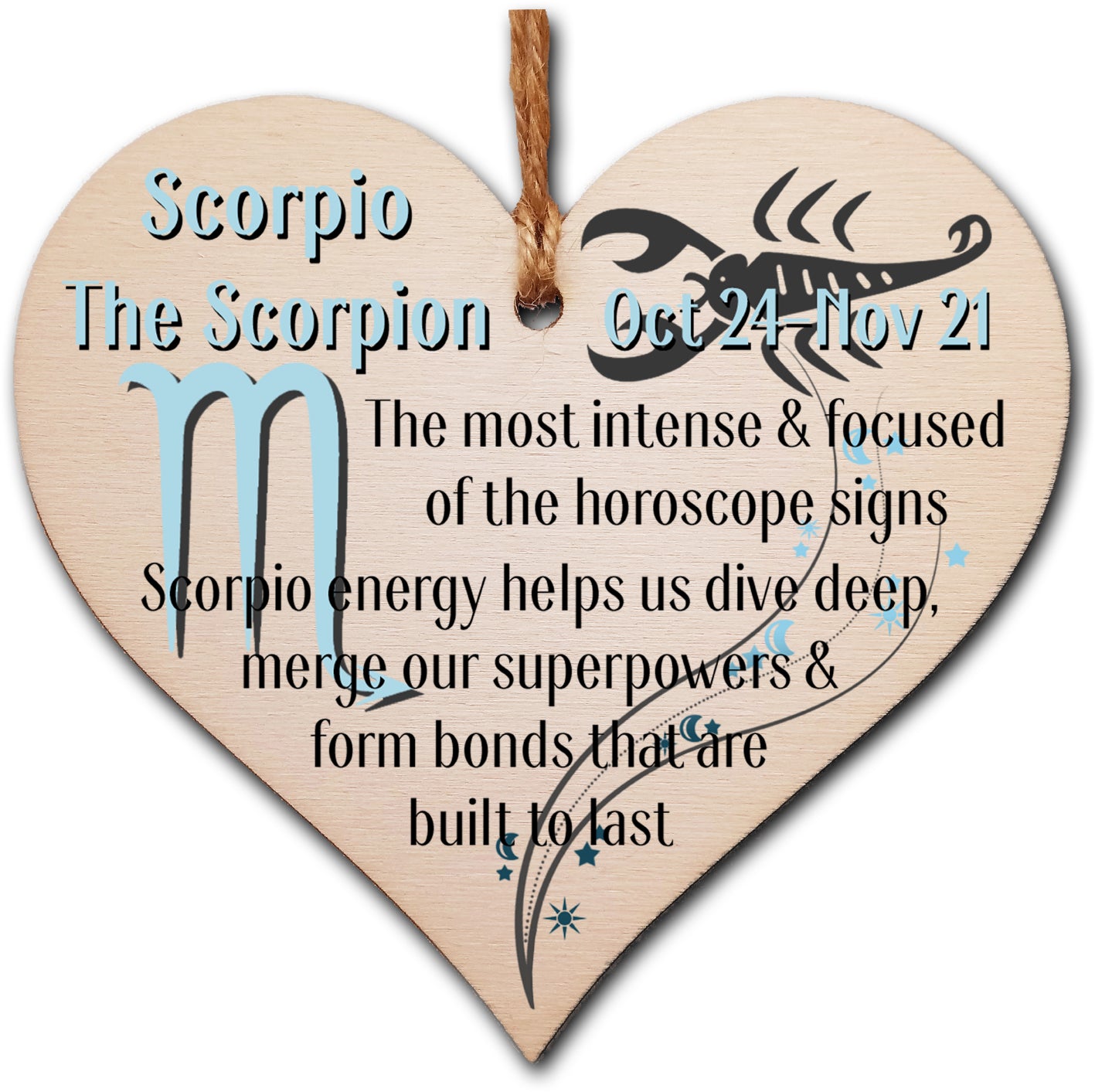 Handmade Wooden Hanging Heart Plaque Gift Signs of the Zodiac Scorpio Astrological Star Sign Keepsake Card Alternative