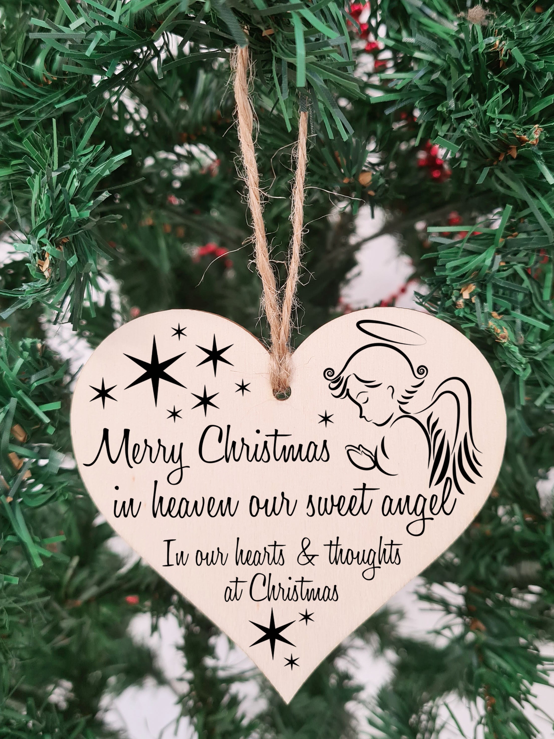 Handmade Christmas Hanging Wooden Heart Plaque Decoration Gift to Remember Lost Loved Ones festive bauble