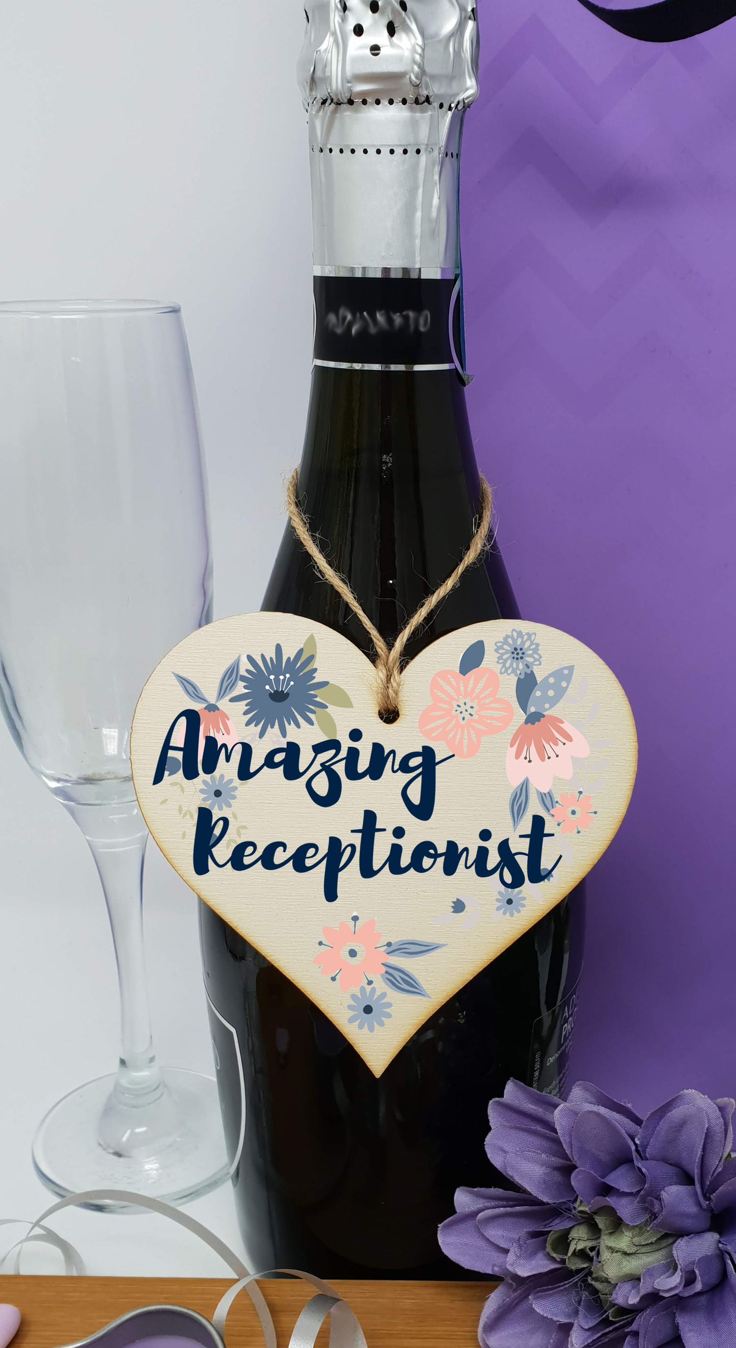 Handmade Wooden Hanging Heart Plaque Gift Amazing Receptionist Thank You Special Someone Floral Style Present Card Alternative