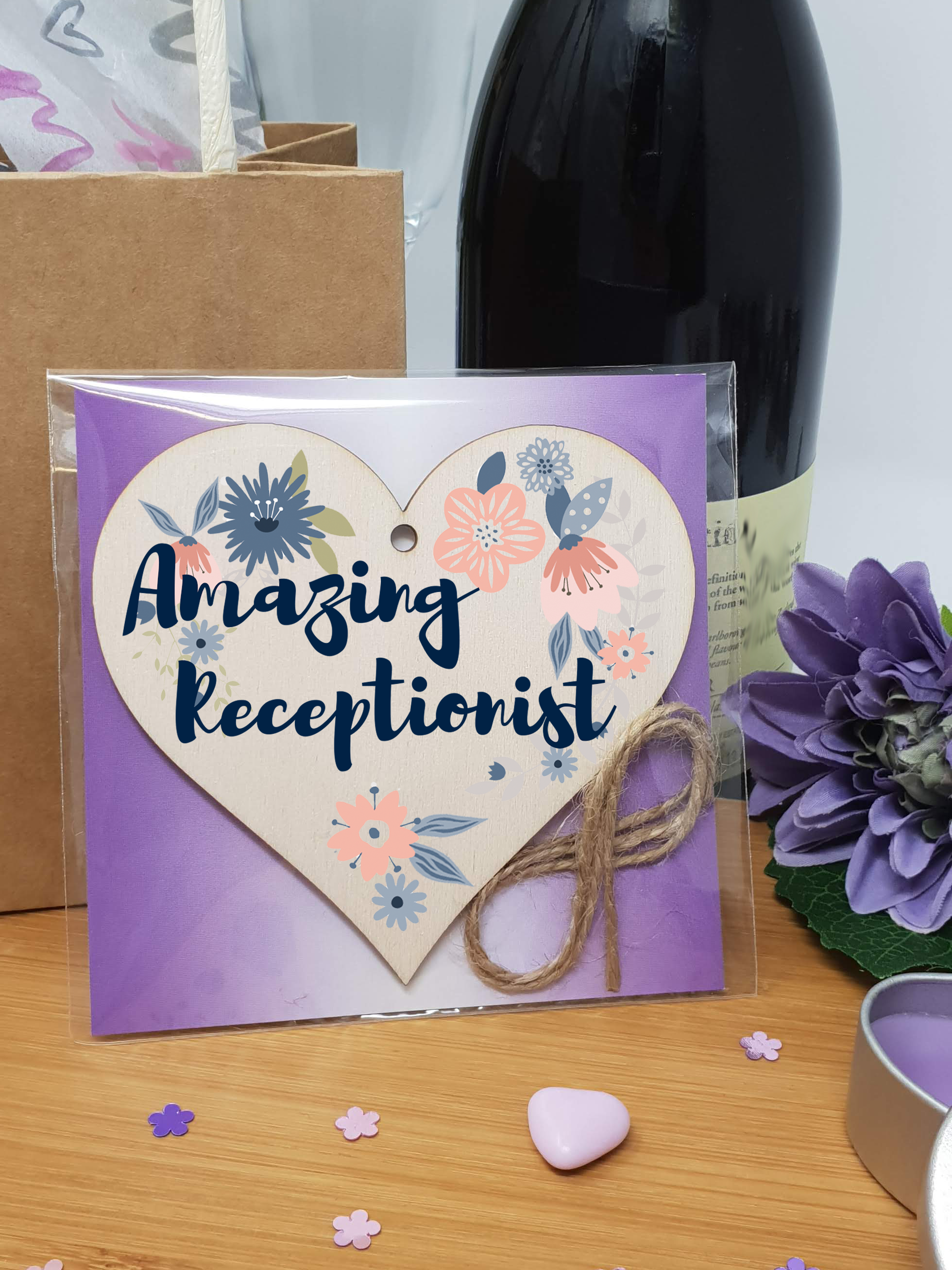 Handmade Wooden Hanging Heart Plaque Gift Amazing Receptionist Thank You Special Someone Floral Style Present Card Alternative