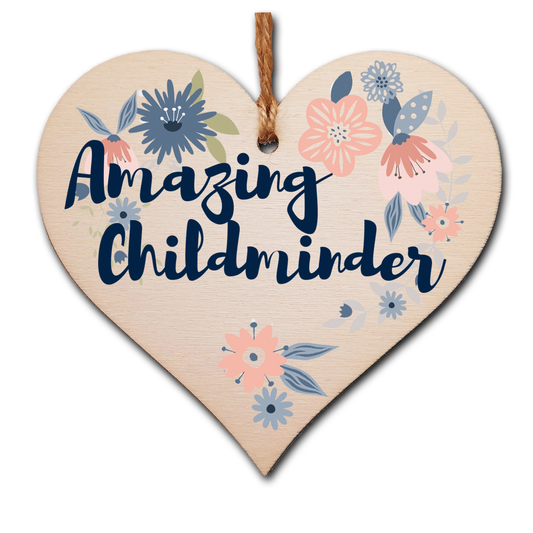 Handmade Wooden Hanging Heart Plaque Gift Amazing Childminder Thank You Special Someone Floral Style Present from child