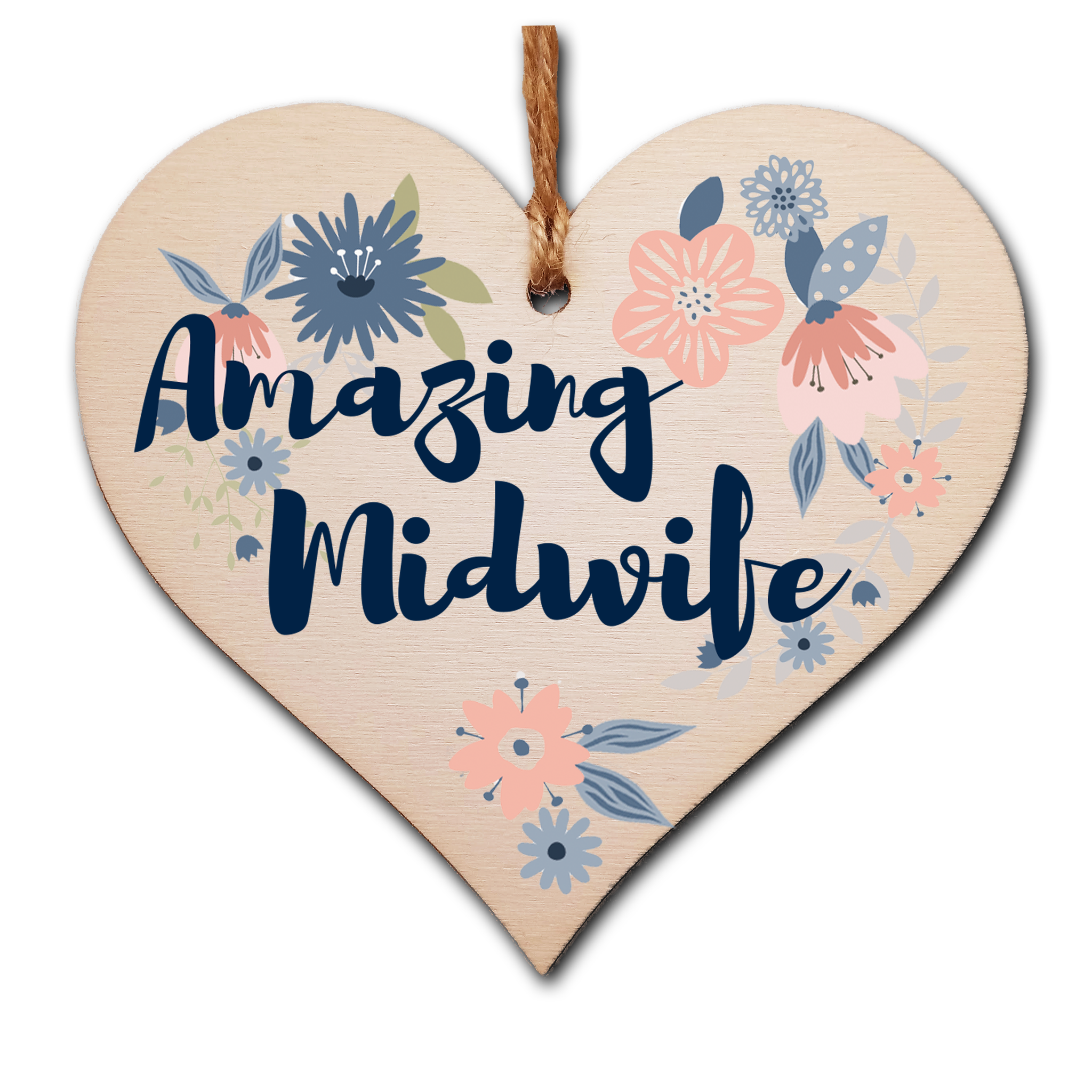 Handmade Wooden Hanging Heart Plaque Gift Amazing Midwife Thank You Special Someone Present Floral Style from new mum parents