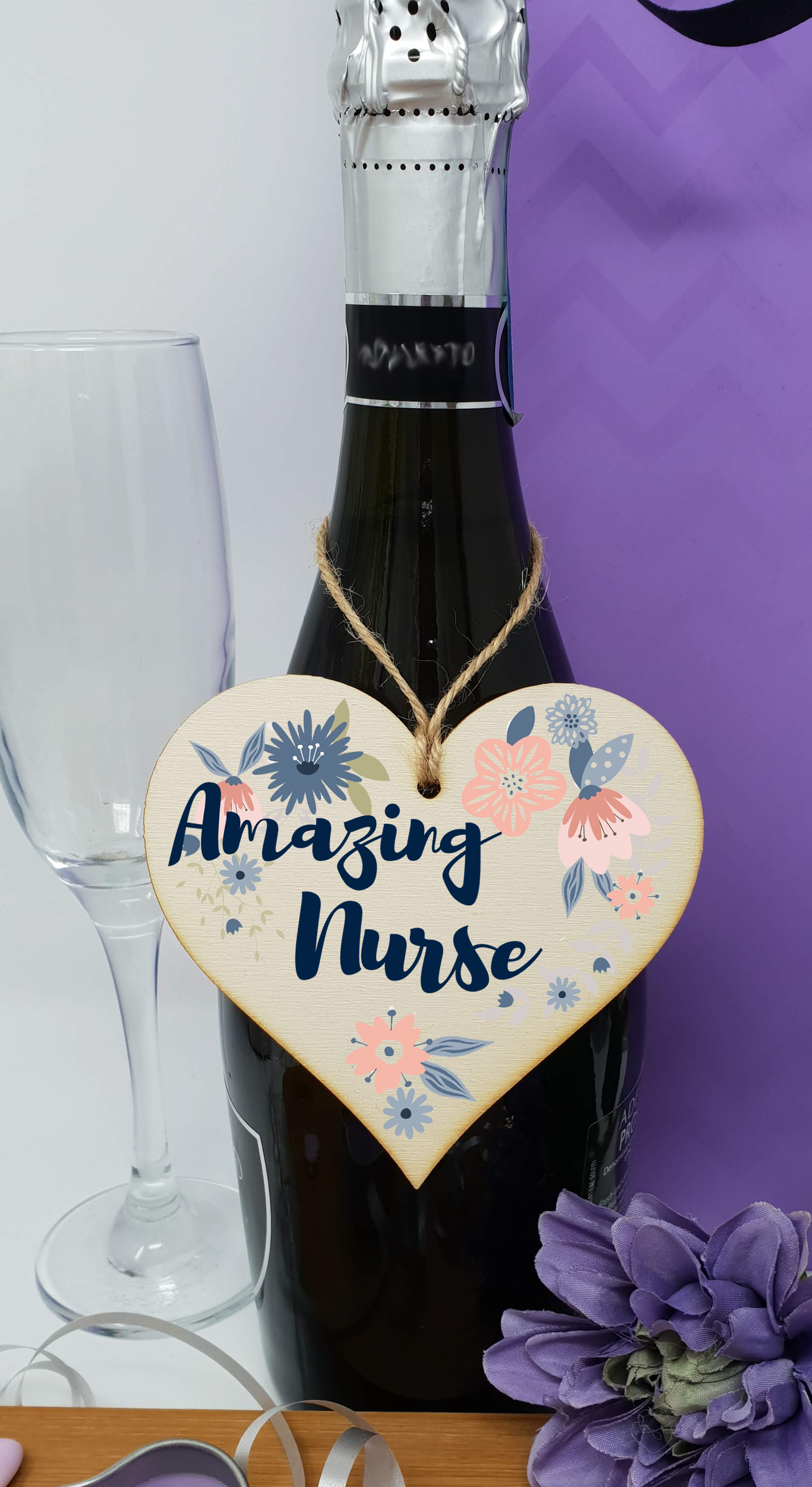 Handmade Wooden Hanging Heart Plaque Gift Amazing Nurse Thank You Special Someone Present Floral Style Card Alternative