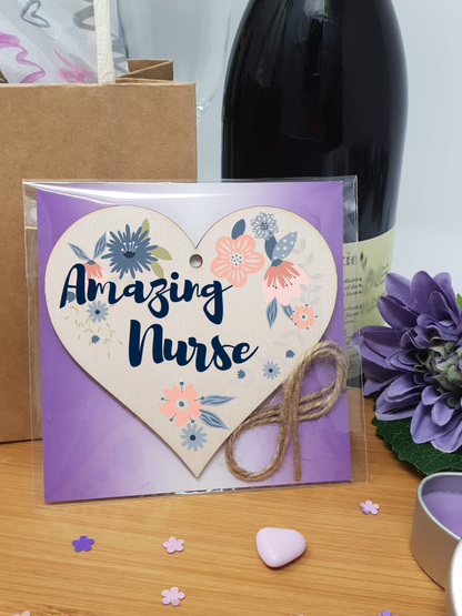 Handmade Wooden Hanging Heart Plaque Gift Amazing Nurse Thank You Special Someone Present Floral Style Card Alternative