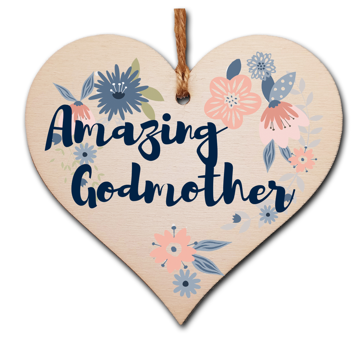 Handmade Wooden Hanging Heart Plaque Gift Amazing Godmother Thank You Special Someone Present Floral Style from new mum parents