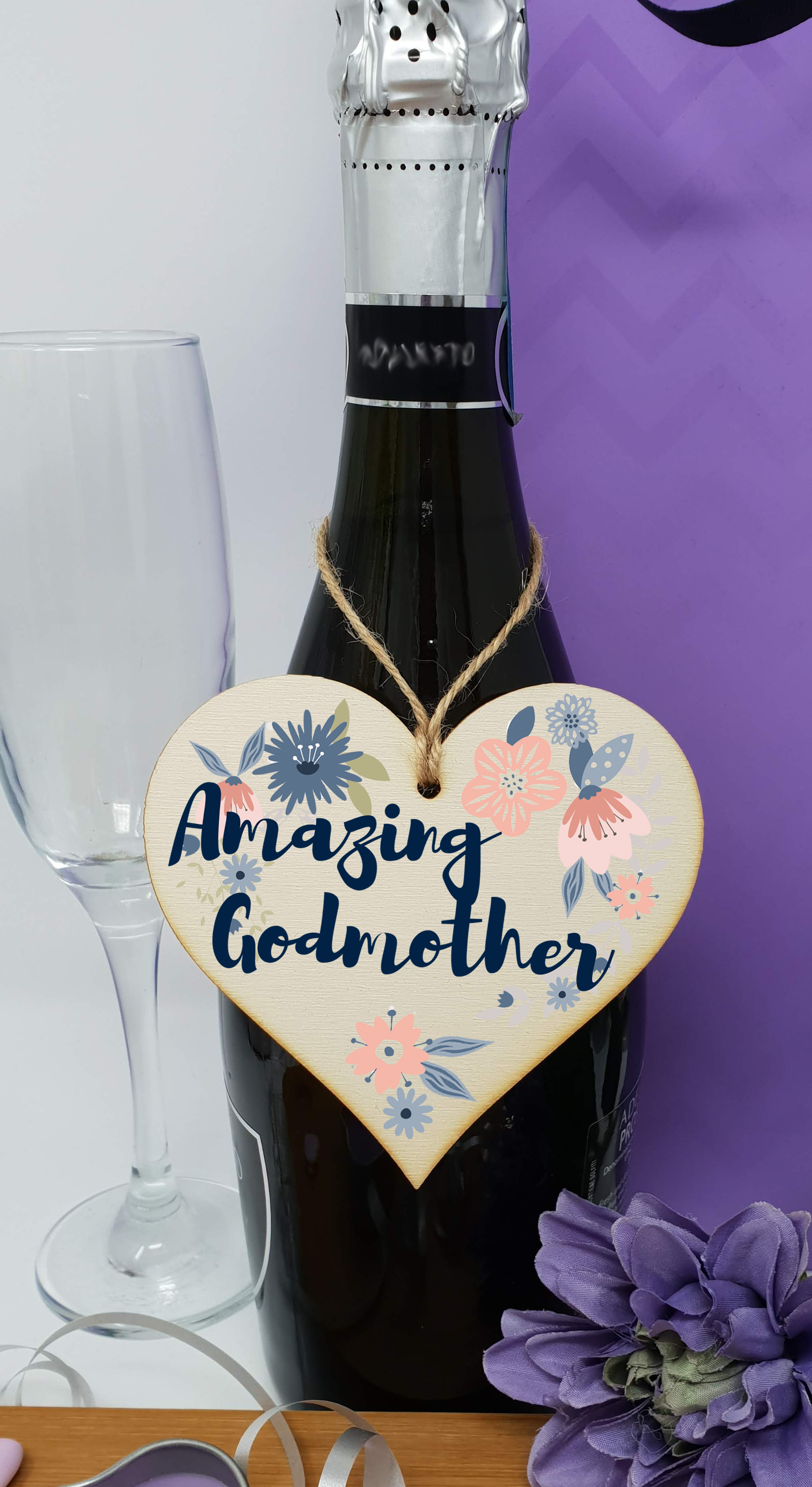 Handmade Wooden Hanging Heart Plaque Gift Amazing Godmother Thank You Special Someone Present Floral Style from new mum parents