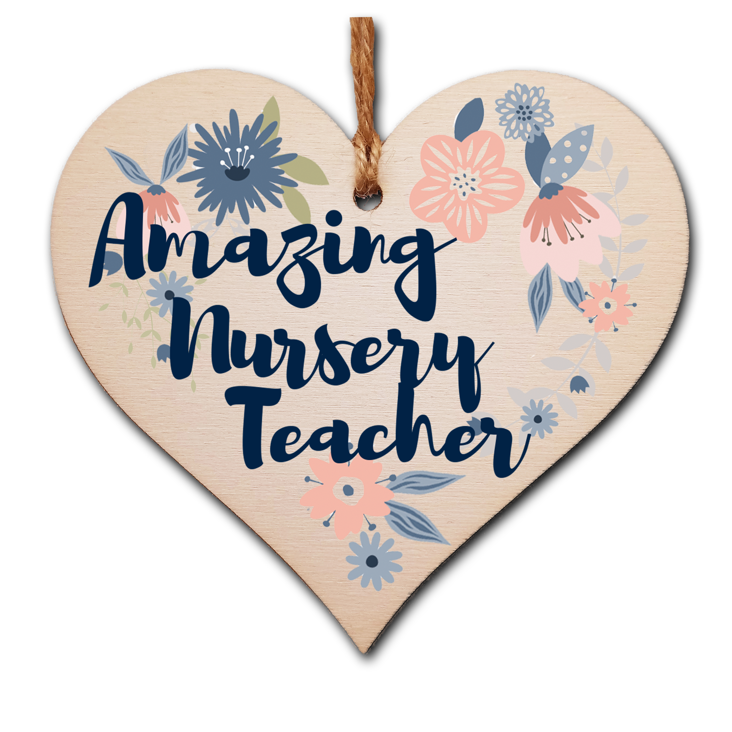 Handmade Wooden Hanging Heart Plaque Gift Amazing Nursery Teacher Thank You Special Someone Floral Style Present from child