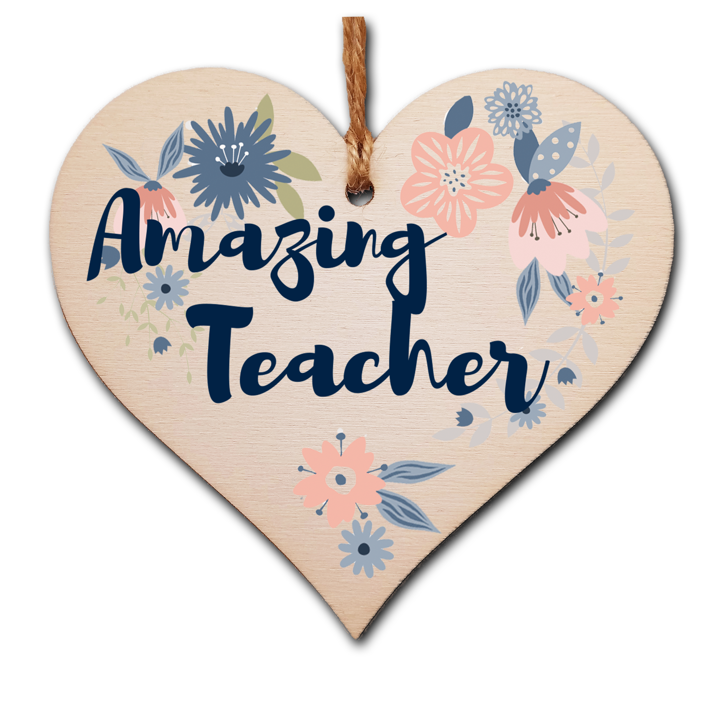 Handmade Wooden Hanging Heart Plaque Gift Amazing Teacher Thank You Special Someone Floral Style Present from child