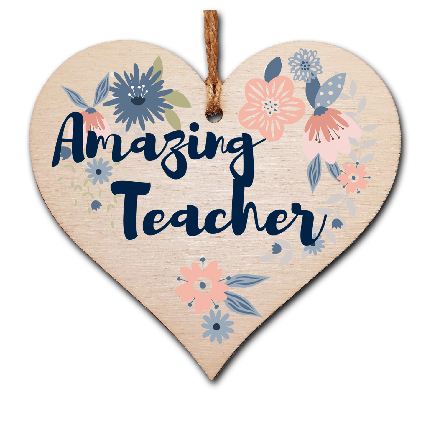 Handmade Wooden Hanging Heart Plaque Gift Amazing Teacher Thank You Special Someone Floral Style Present from child
