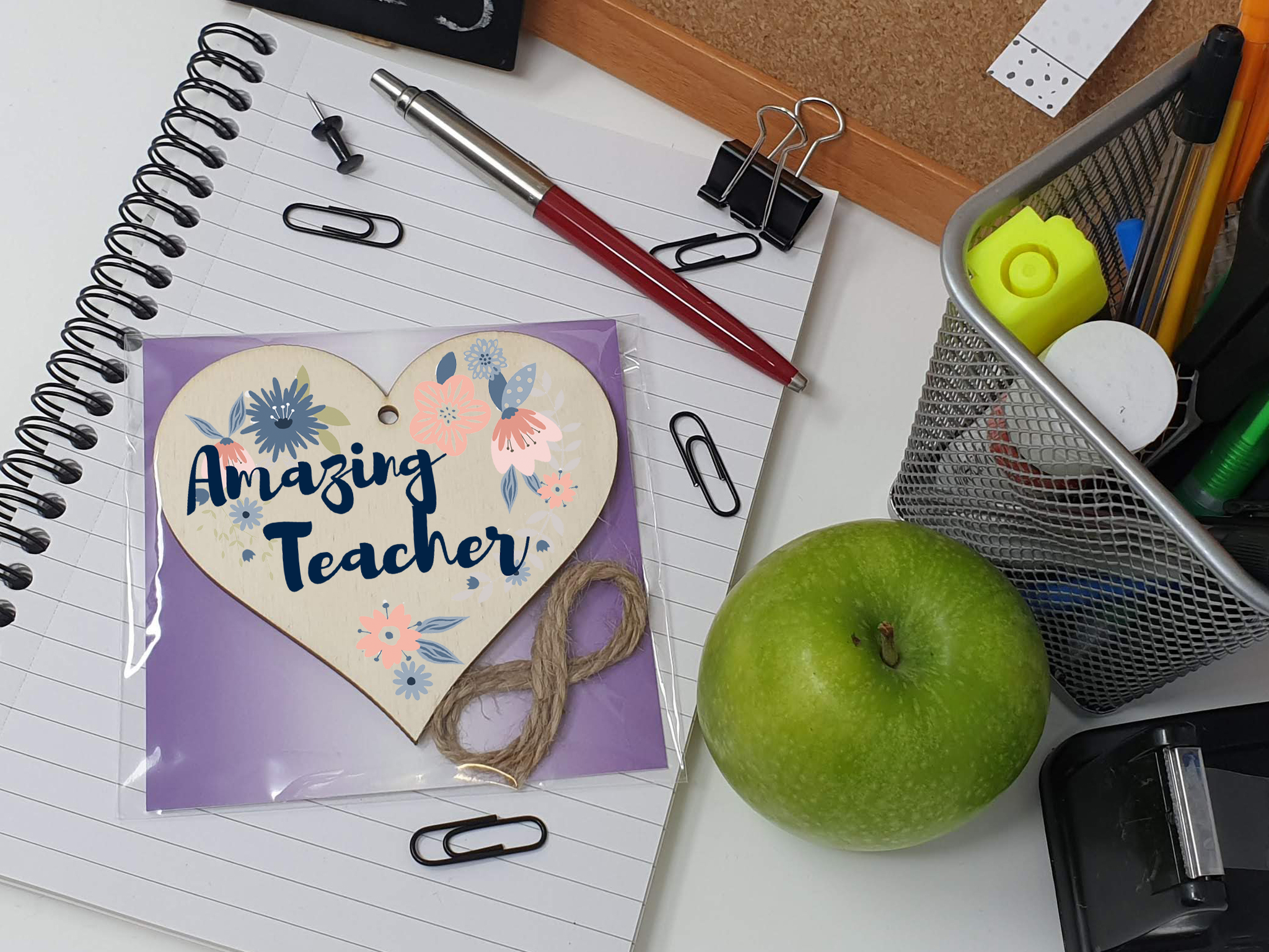 Handmade Wooden Hanging Heart Plaque Gift Amazing Teacher Thank You Special Someone Floral Style Present from child