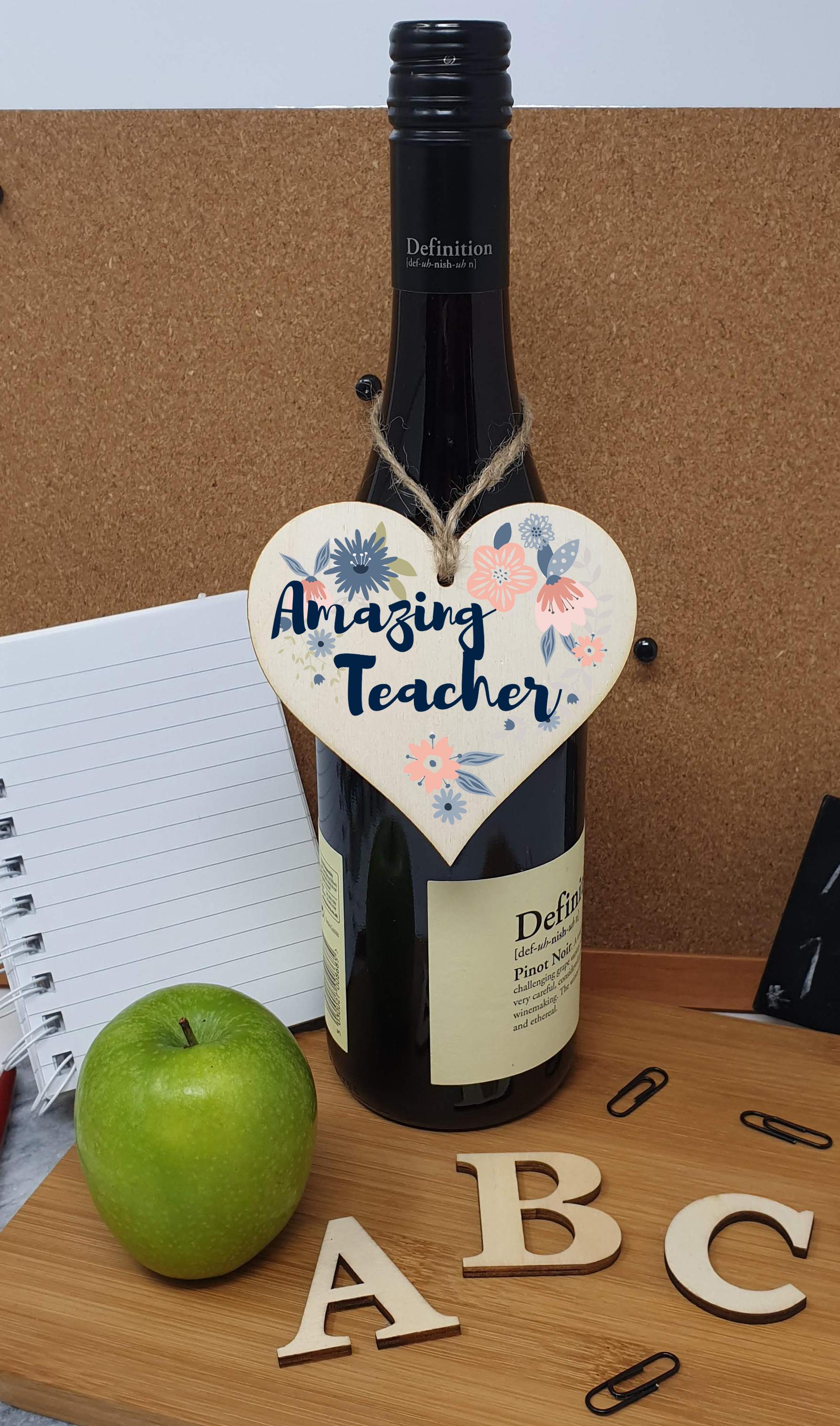 Handmade Wooden Hanging Heart Plaque Gift Amazing Teacher Thank You Special Someone Floral Style Present from child