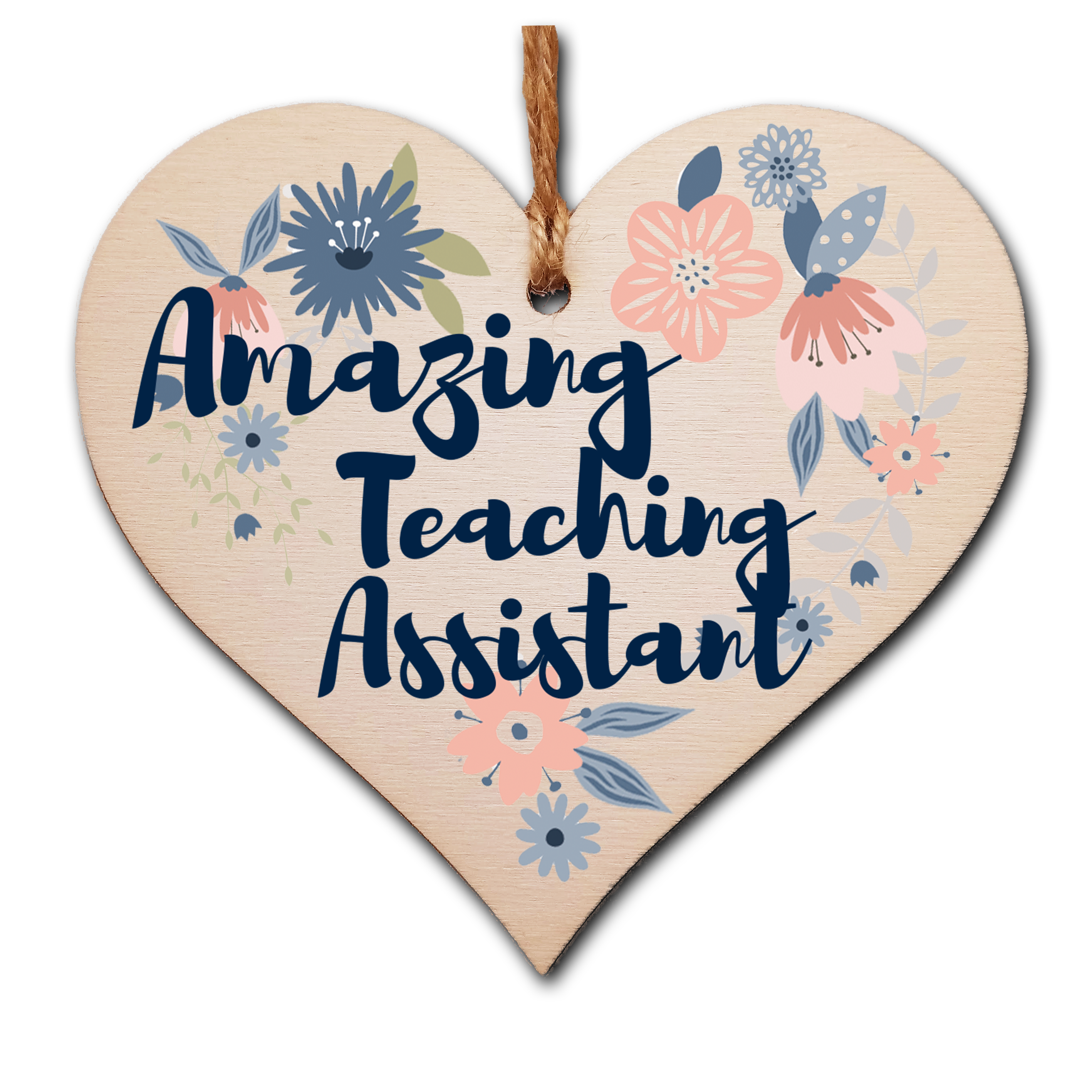Handmade Wooden Hanging Heart Plaque Gift Amazing Teaching Assistant Thank You Special Someone Floral Style Present from child