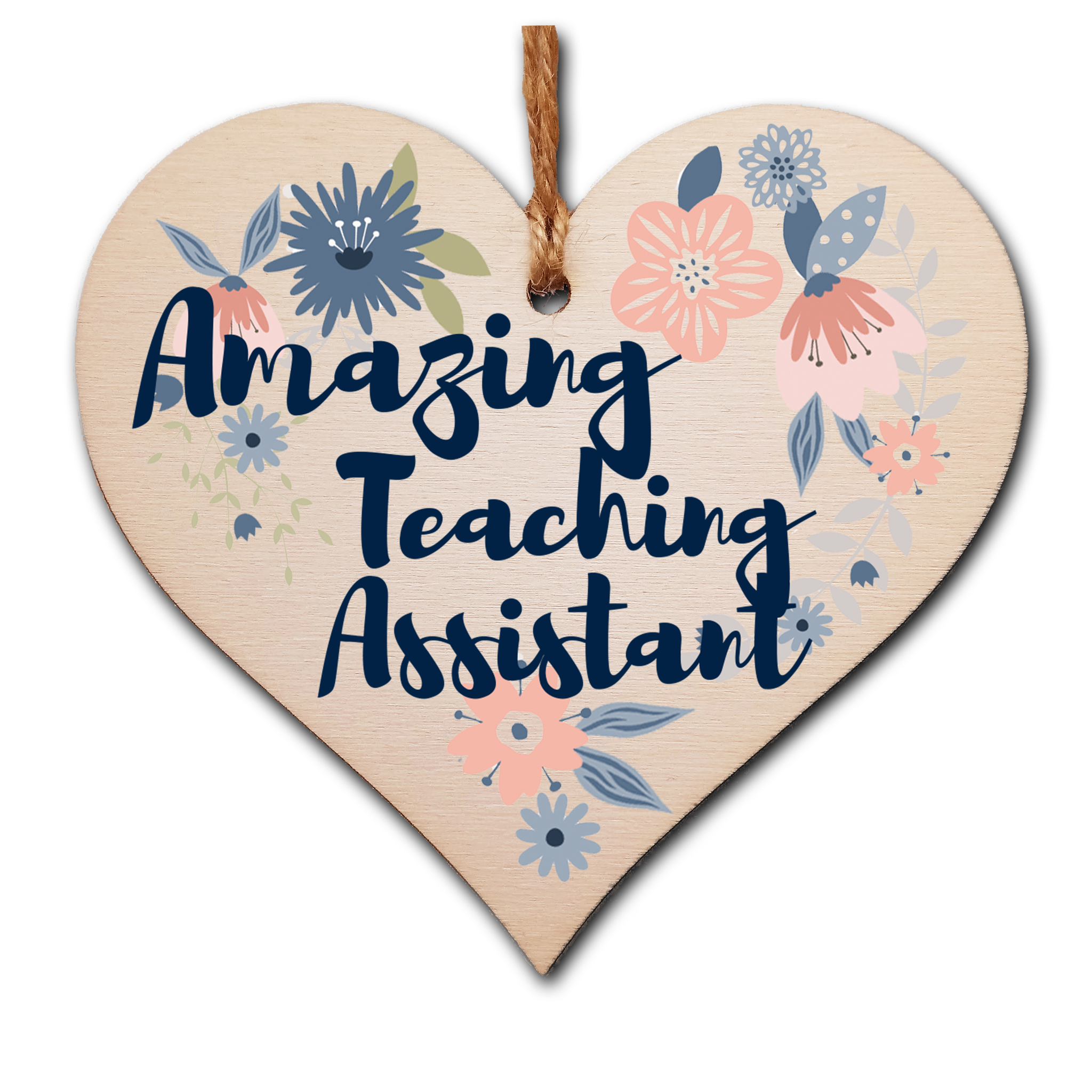 Handmade Wooden Hanging Heart Plaque Gift Amazing Teaching Assistant Thank You Special Someone Floral Style Present from child