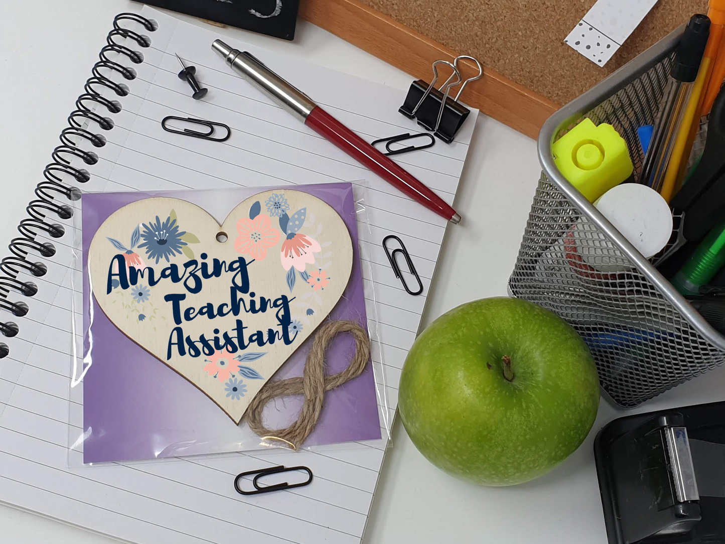 Handmade Wooden Hanging Heart Plaque Gift Amazing Teaching Assistant Thank You Special Someone Floral Style Present from child