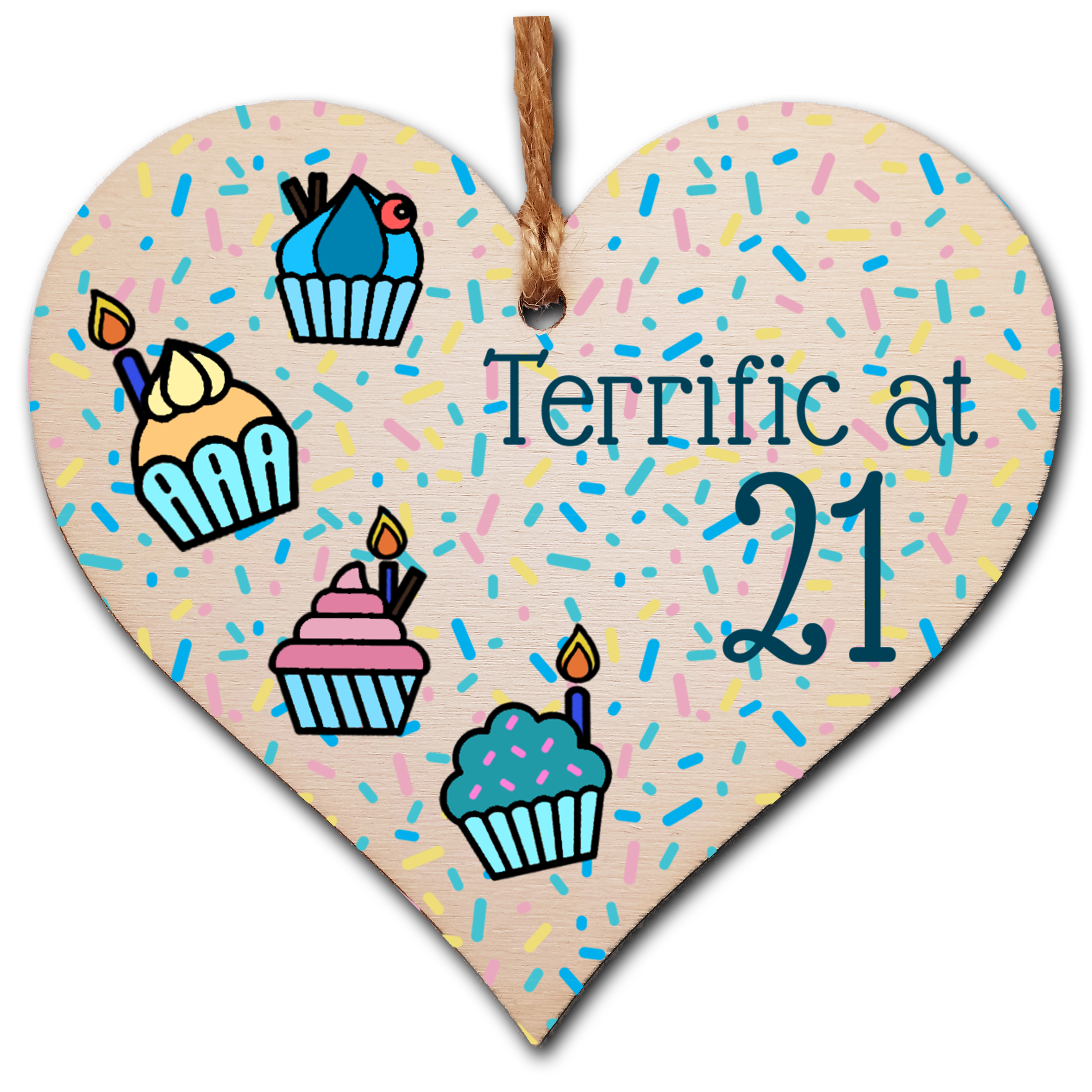 Handmade Wooden Hanging Heart Plaque Gift Terrific at Twenty One Birthday Card Alternative Wall Hanger Bottle Decoration