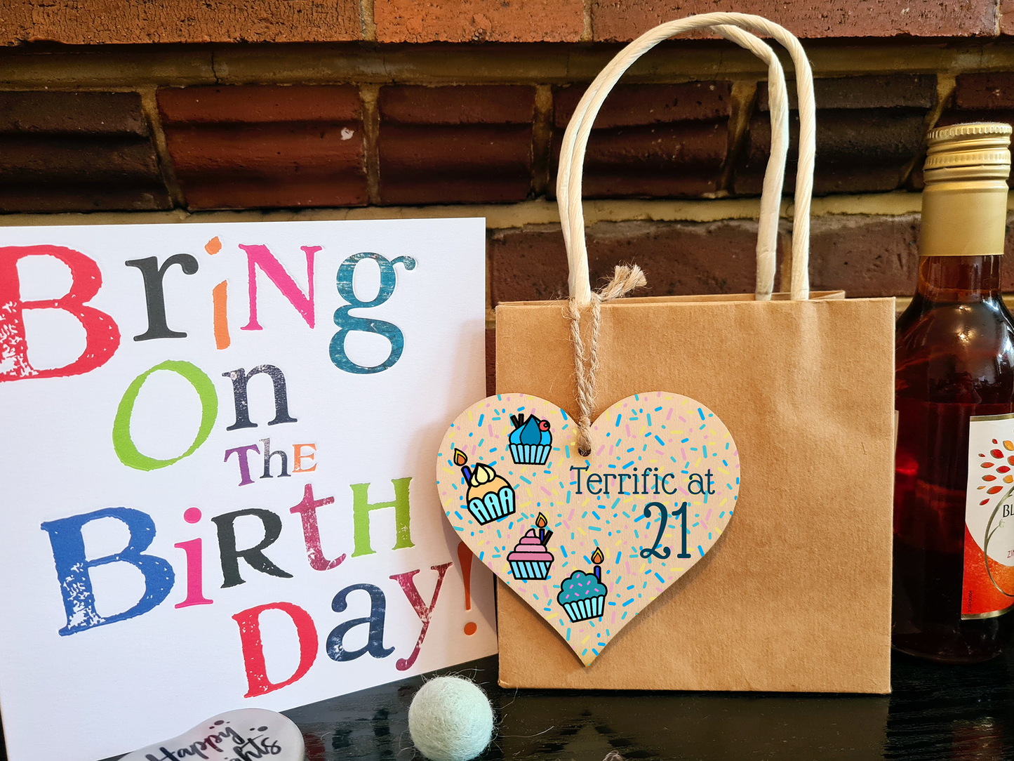 Handmade Wooden Hanging Heart Plaque Gift Terrific at Twenty One Birthday Card Alternative Wall Hanger Bottle Decoration