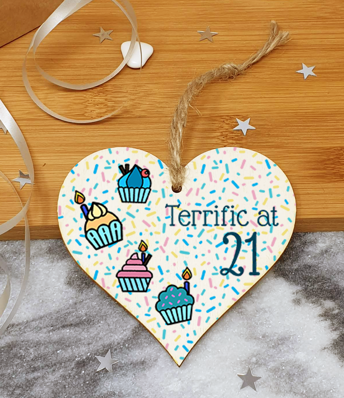 Handmade Wooden Hanging Heart Plaque Gift Terrific at Twenty One Birthday Card Alternative Wall Hanger Bottle Decoration