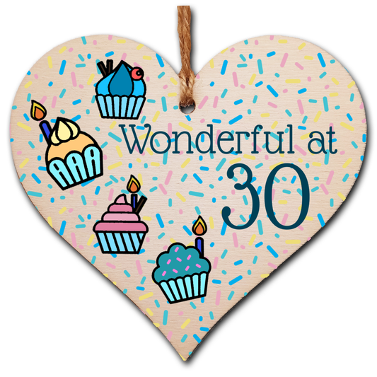 Handmade Wooden Hanging Heart Plaque Gift Wonderful at Thirty Birthday Card Alternative Wall Hanger Bottle Decoration