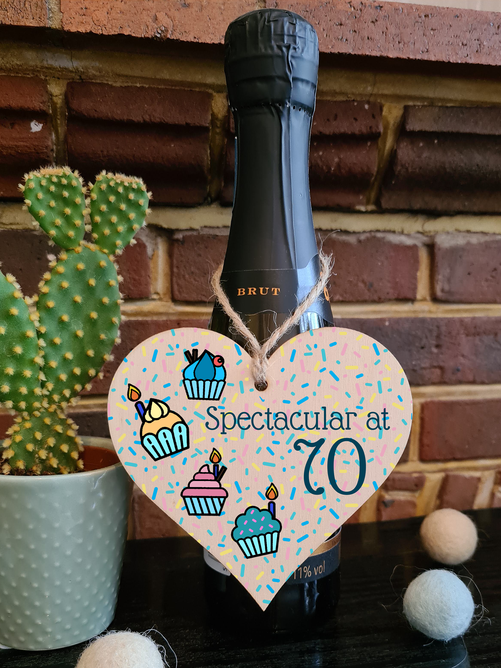Handmade Wooden Hanging Heart Plaque Gift Spectacular at Seventy Birthday Card Alternative Wall Hanger Bottle Decoration Retirement